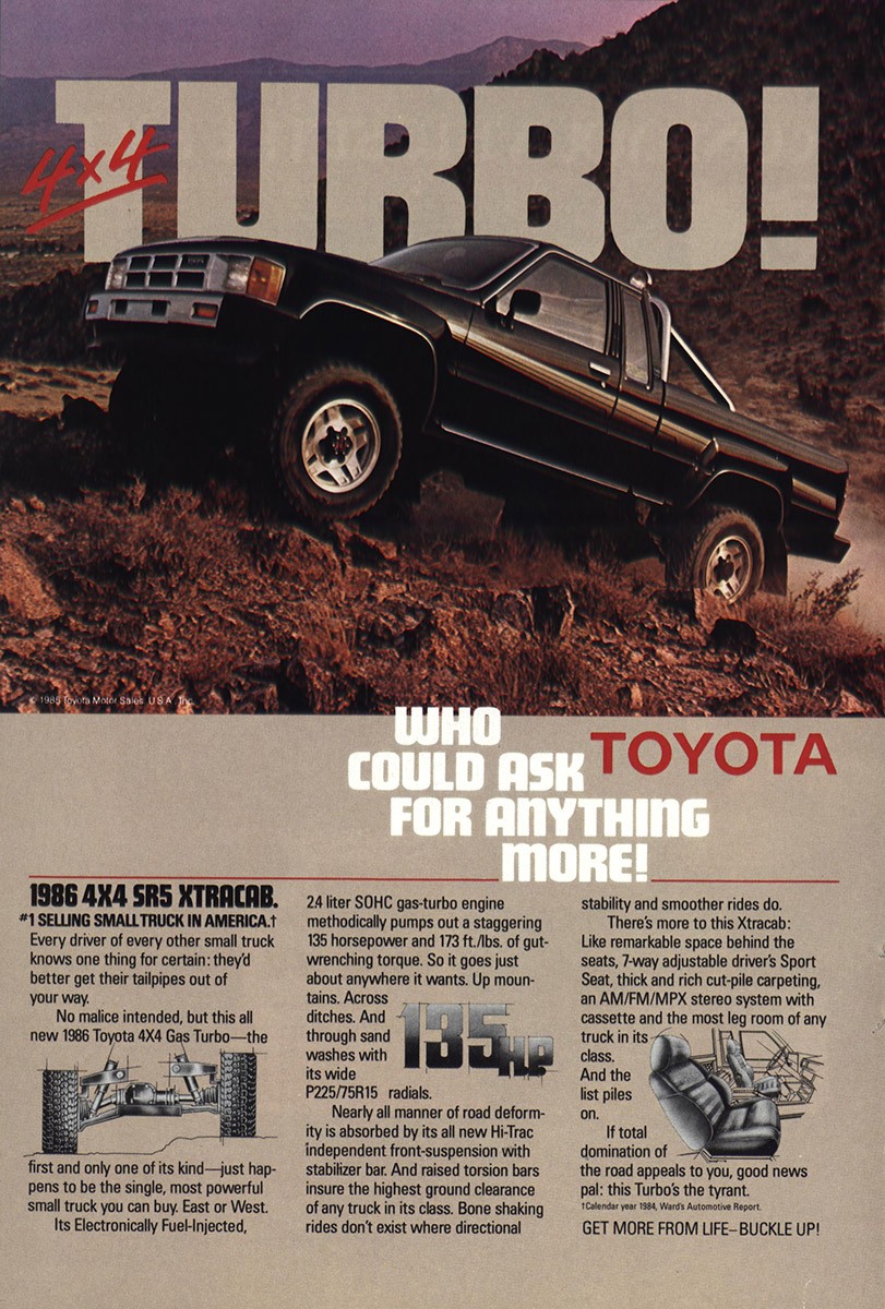 1986 Toyota 4x4: Turbo Vintage Print Ad 1986 Toyota 4x4: Turbo Vintage Print Ad