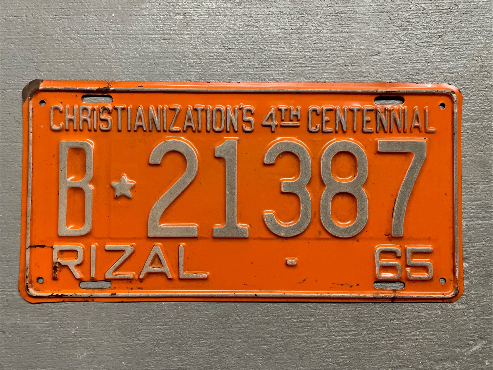 1965 PHILIPPINES RIZAL LICENSE PLATE CHRISTIANIZATIONS 4TH CENTENNIAL B-21387
