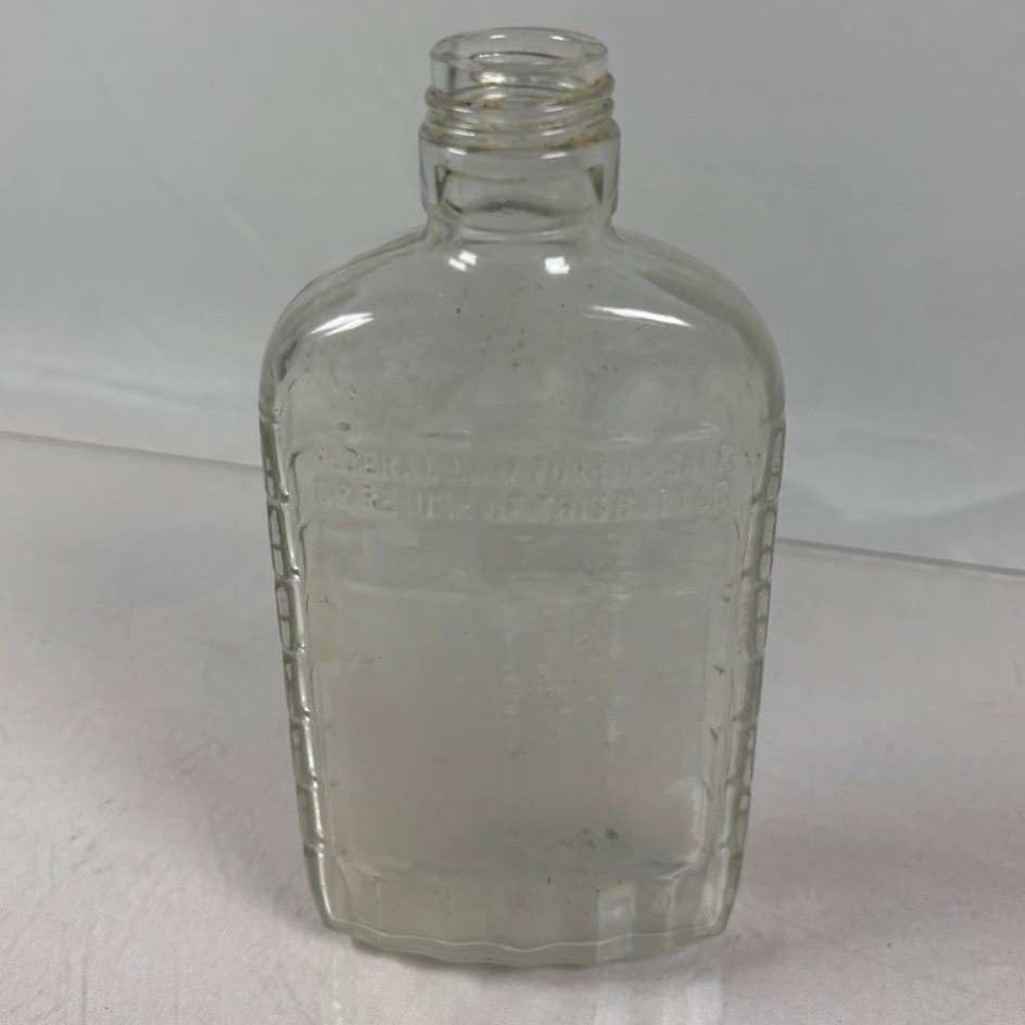 Vintage Federal Law Forbids Sale Or Reuse Clear Glass Half Pint Liquor Flask