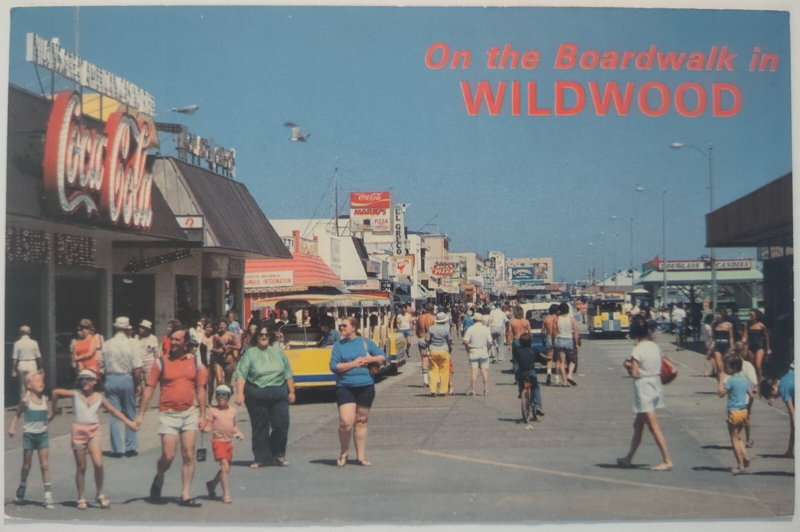 Vintage Boardwalk Wildwood New Jersey Postcard Coca Cola Camel Cigarettes Sign