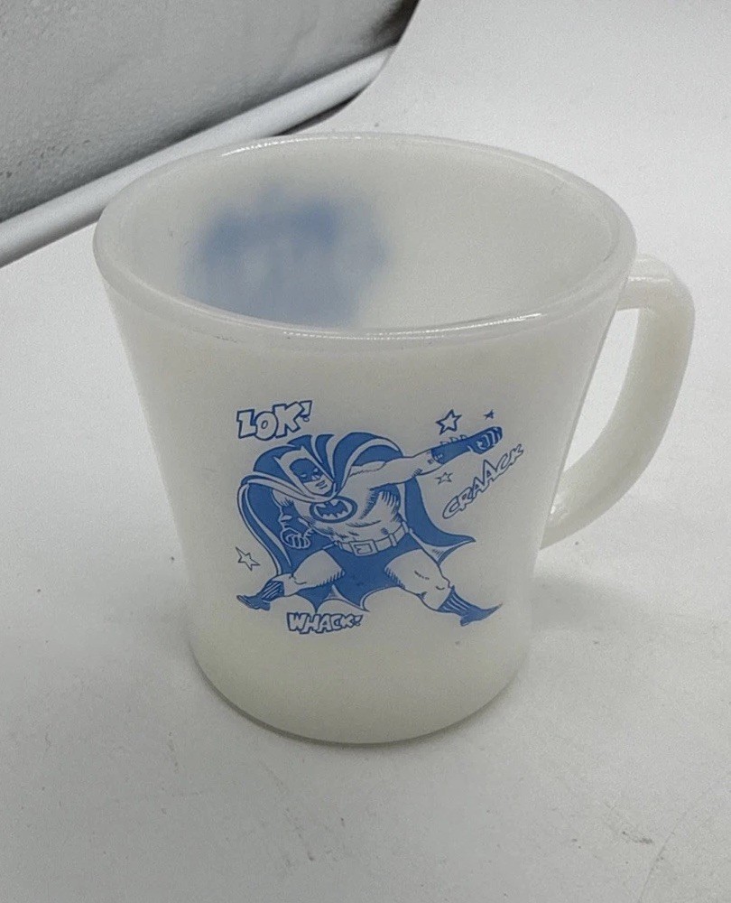 Vintage 1960s Batman Fire King Anchor Hocking Milk Glass Mug DC Comics Vintage 1960s Batman Fire King Anchor Hocking Milk Glass Mug DC Comics