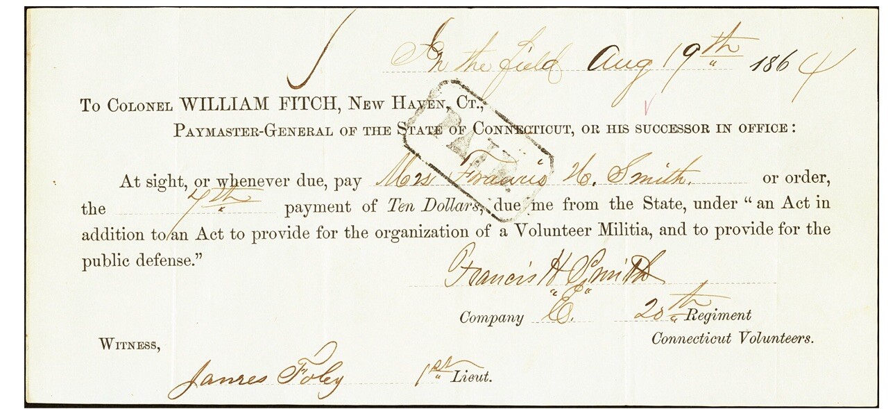 New Haven, CT - Paymaster General of the State Of Connecticut $10 Aug. 19, 1864 