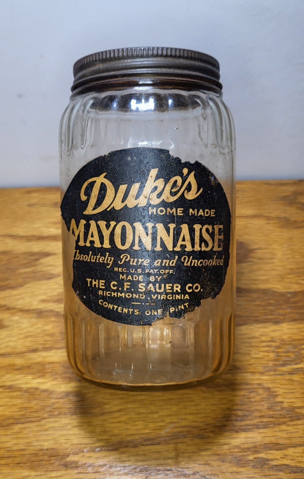 Vtg Dukes Home Made Mayonnaise Jar W/ Lid And Label 5 Vtg Dukes Home Made Mayonnaise Jar W/ Lid And Label 5