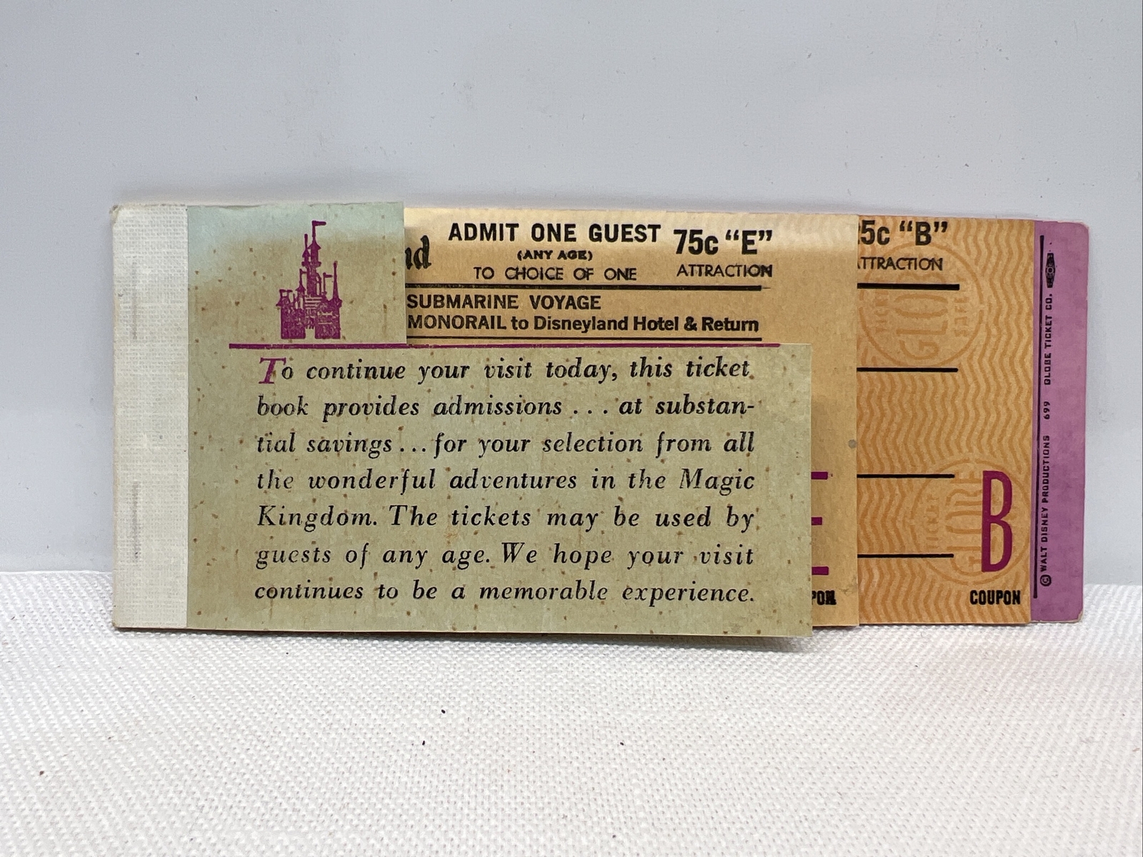 Vintage 1969 Disneyland Ticket Book Tickets B & E Coupons RARE ANY AGE TICKET r8