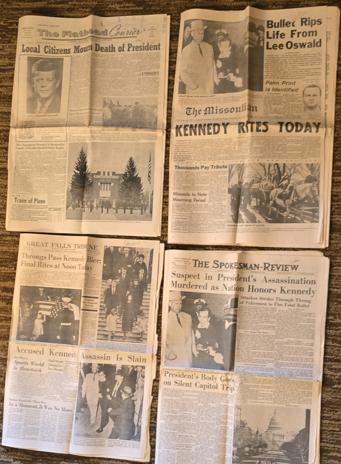 Four Vintage Regional Newspapers Covering John F. Kennedy And Lee Harvey Oswald