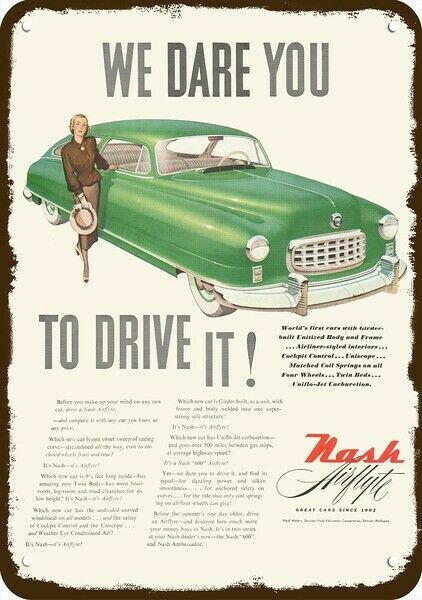 1949 NASH 600 AIRFLYTE 2-Door Car Vintage-Look DECORATIVE REPLICA METAL SIGN