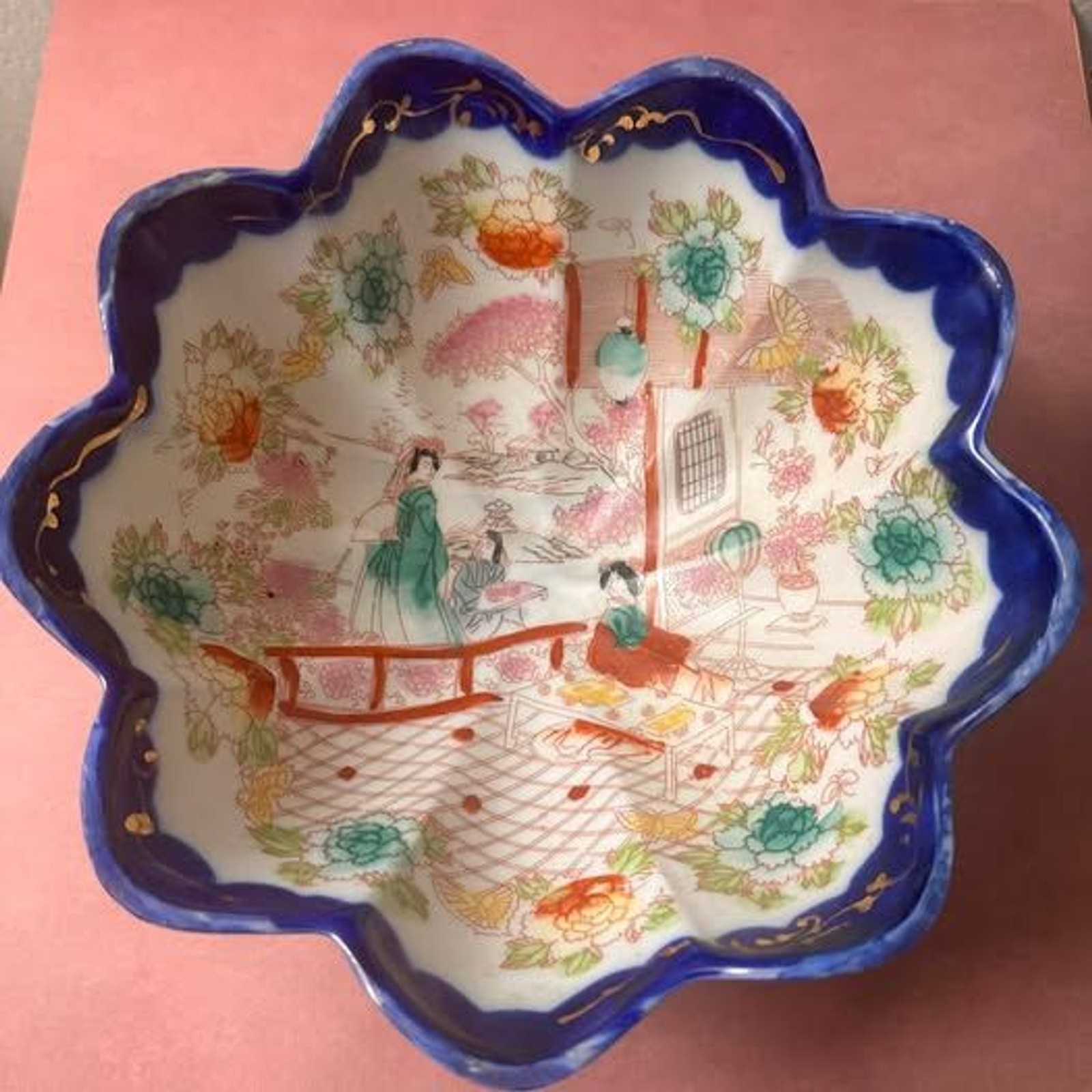 Vintage Japanese Geisha Girl Porcelain Footed Bowl Masamitsu Japan 1930s