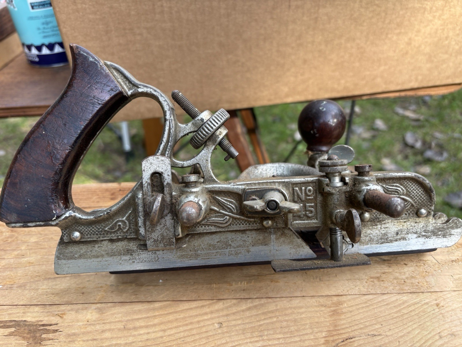 Antique Stanley No 45 Combination Plane Rosewood Handle Pat. date Jan. 22 1895