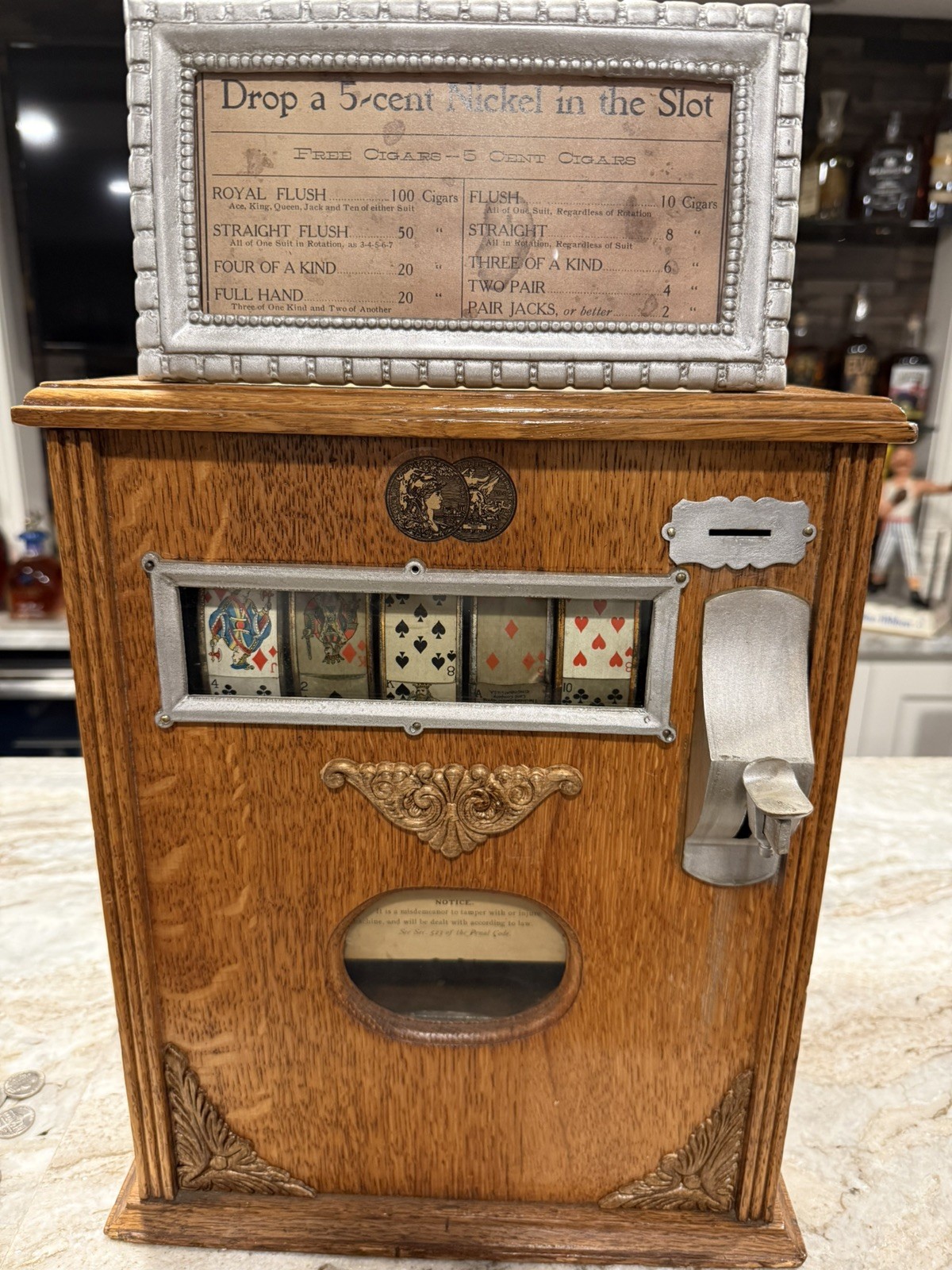 1907 MILLS PERFECTION UPRIGHT  WOOD  TRADE STIMULATOR. Very Rare & Clean