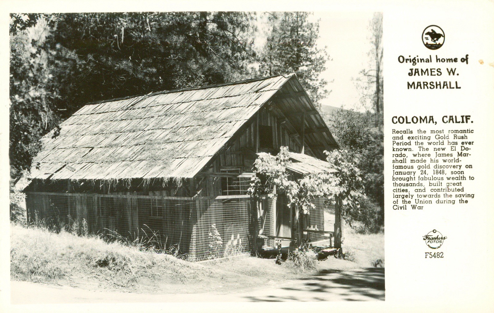 Coloma, CA, Home of James W Marshall Gold Discovery RPPC Postcard Antique c1930N