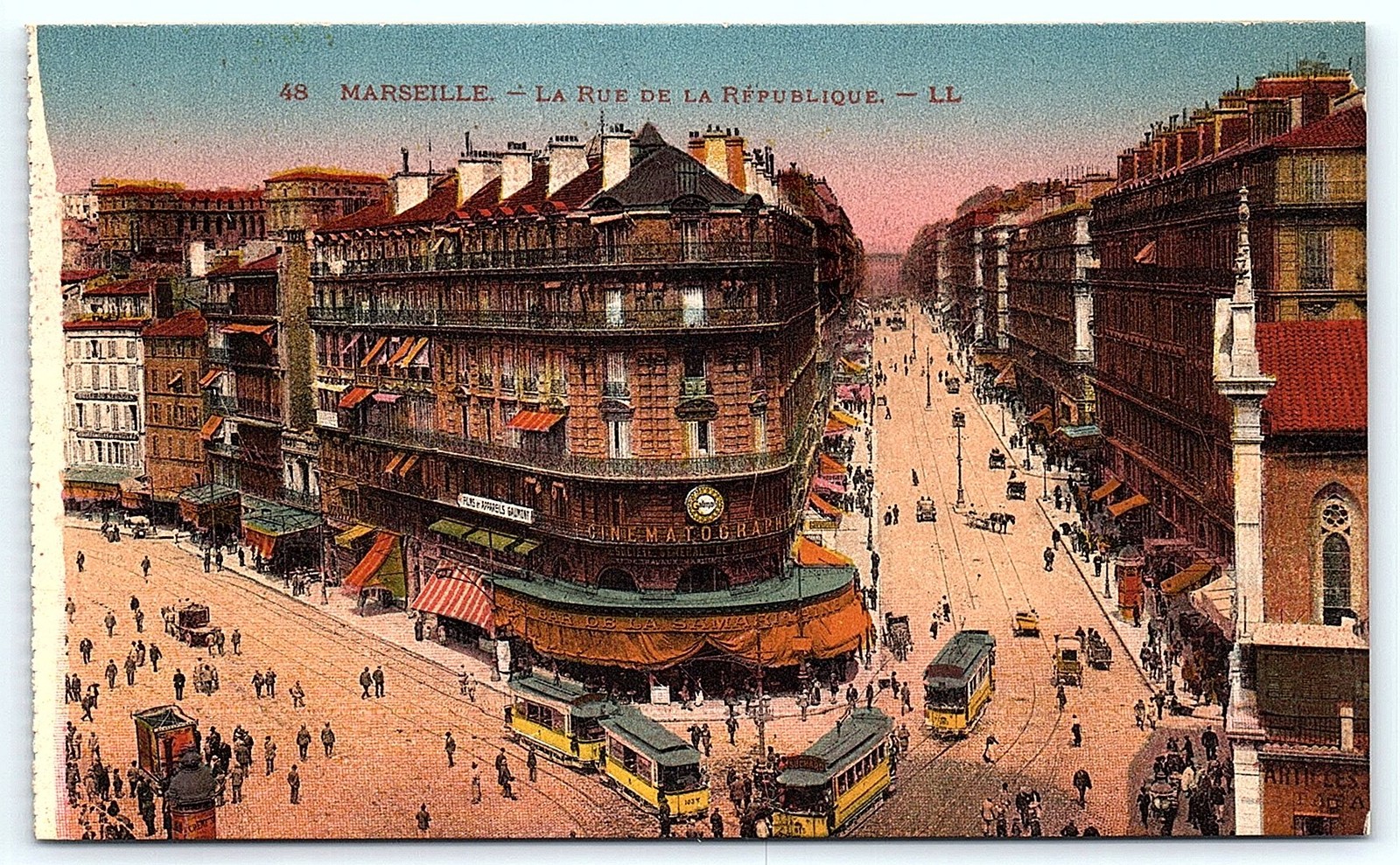 Postcard Marseille street scene antique postcard