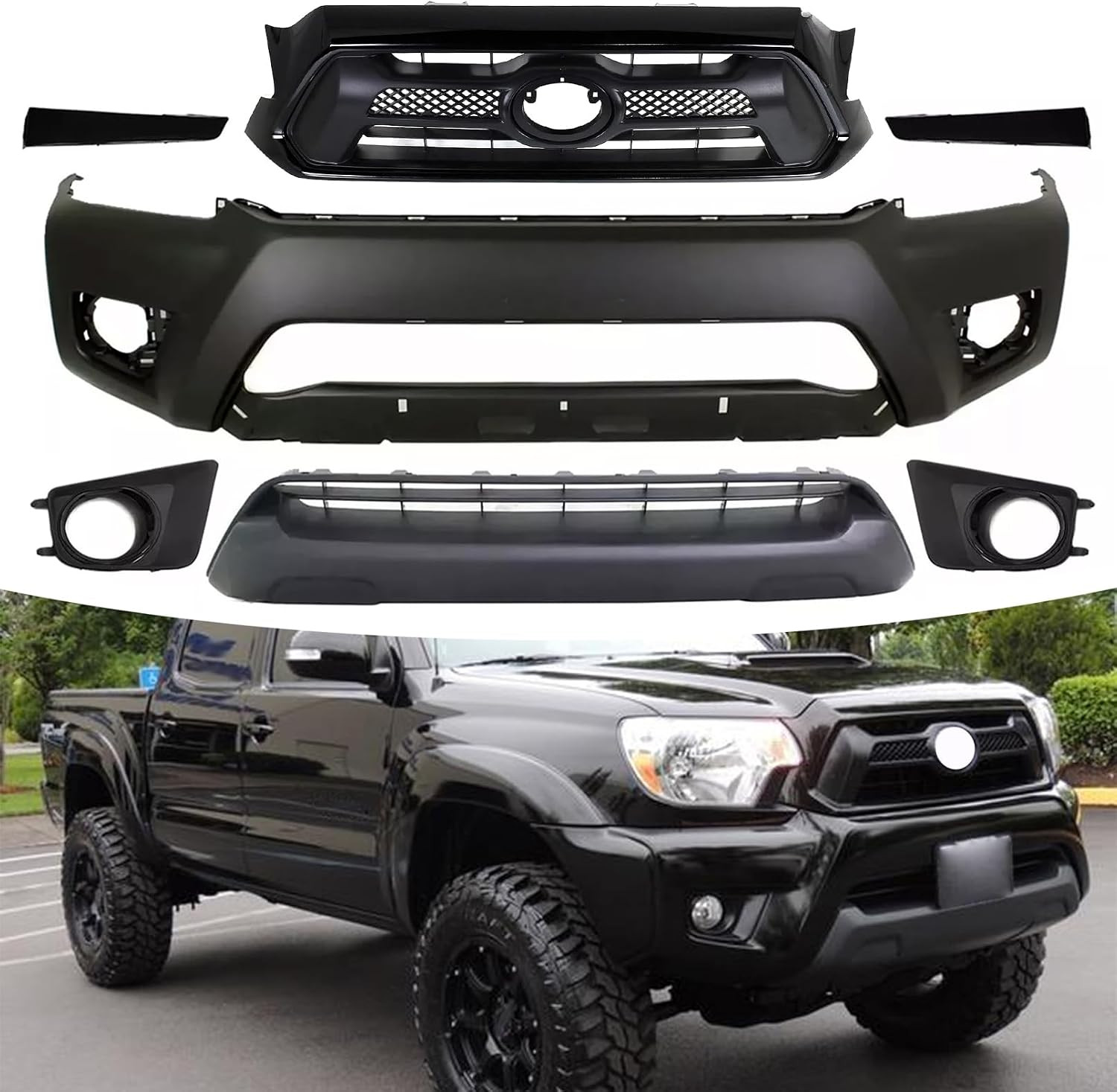 Front Bumper Grille Body Kit Fit for 2012-2015 Toyota Tacoma | 7Pcs Front Body K