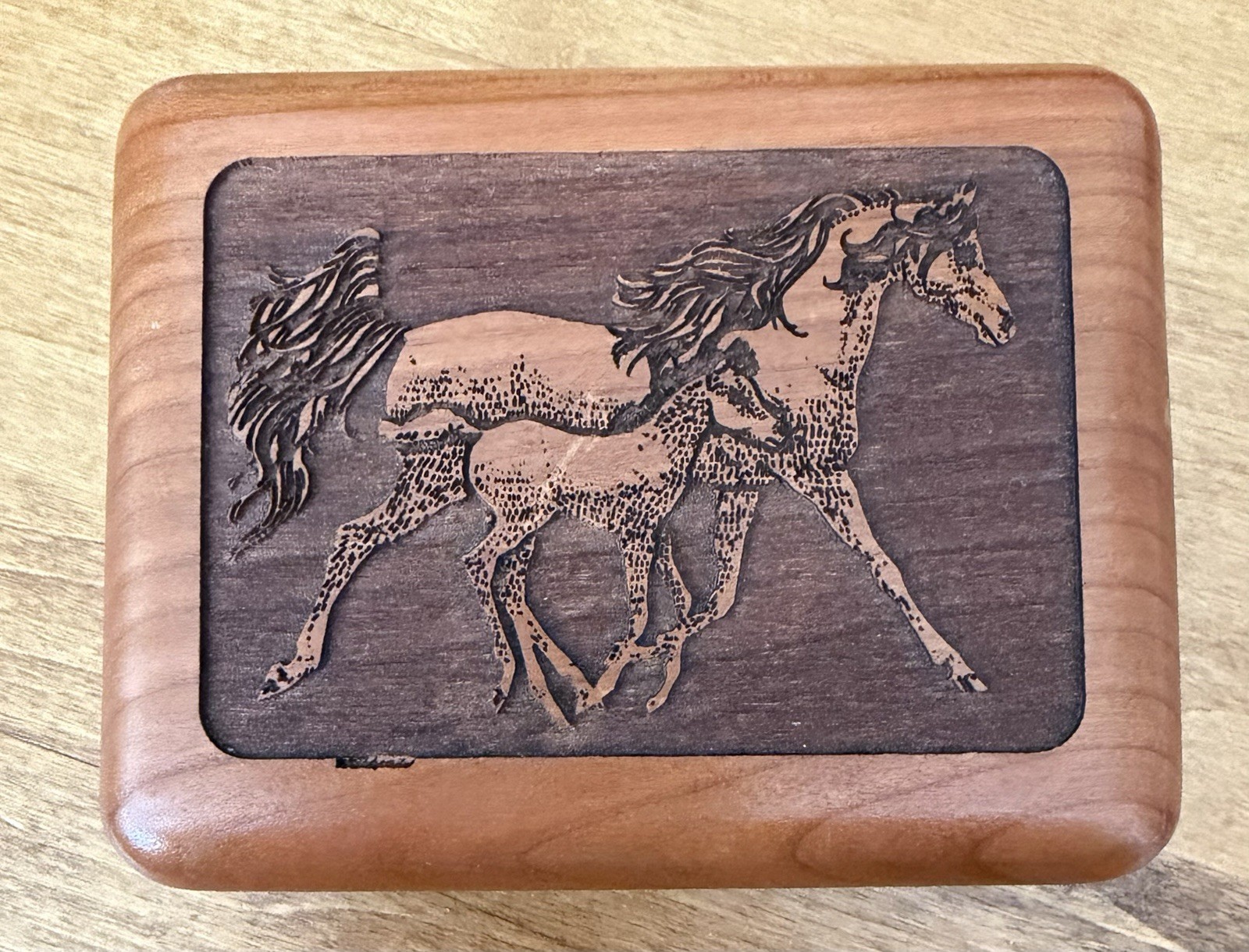 Vintage Wooden Horses Trinket Box  Western Equestrian