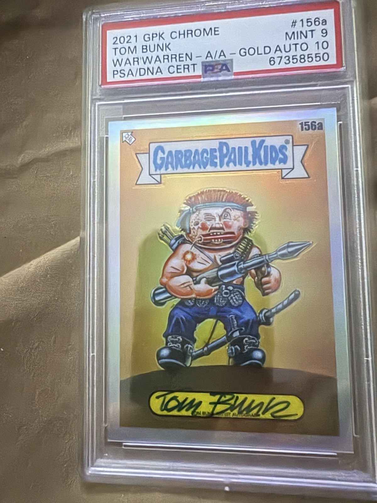 Topps 2021 GPK Chrome Garbage Pail Kids Gold #156a Tom Bunk Auto PSA 67358550