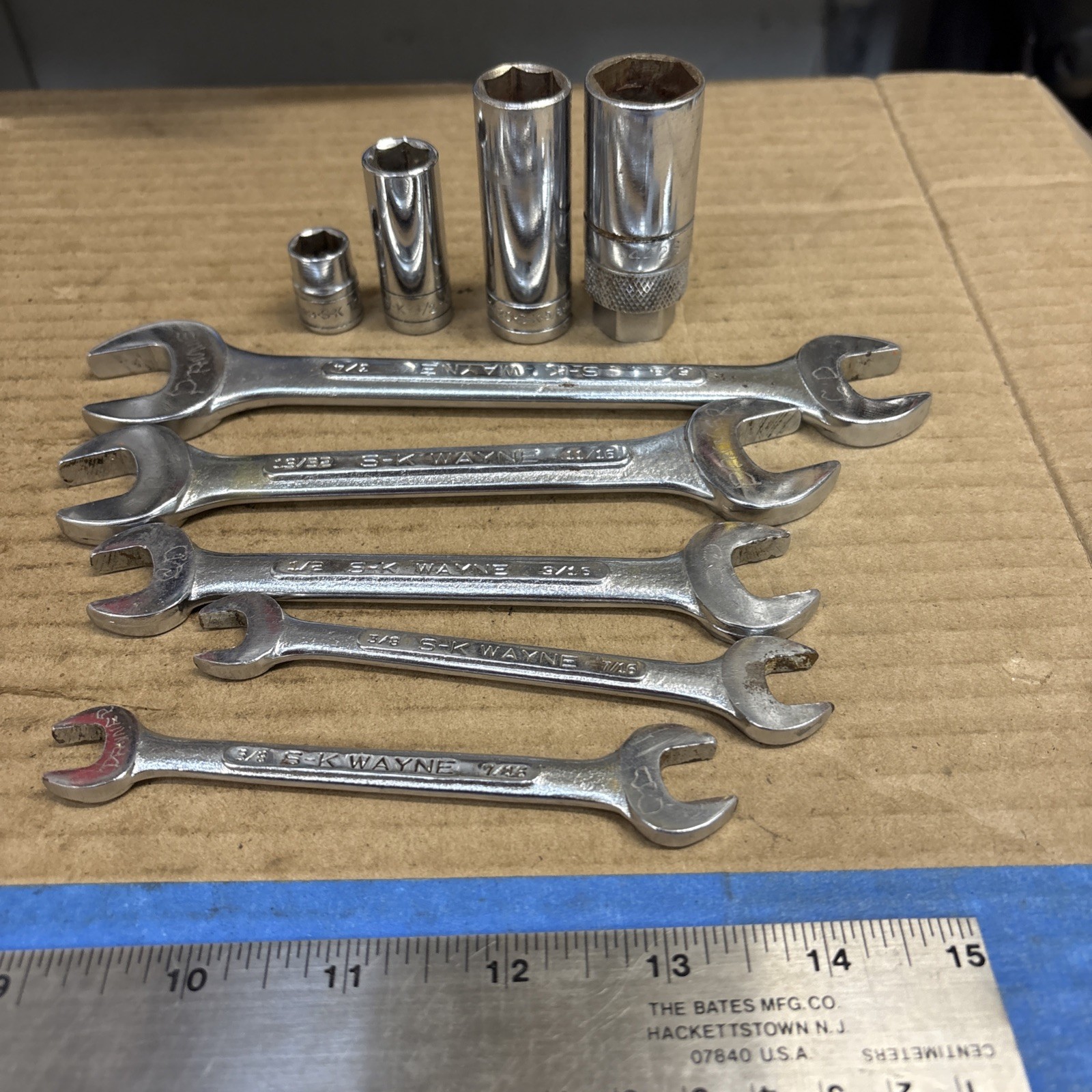 Vintage S-K 4 Open End Wrenches, & 4 6 Pt. Sockets SAE USA 8 Piece Lot