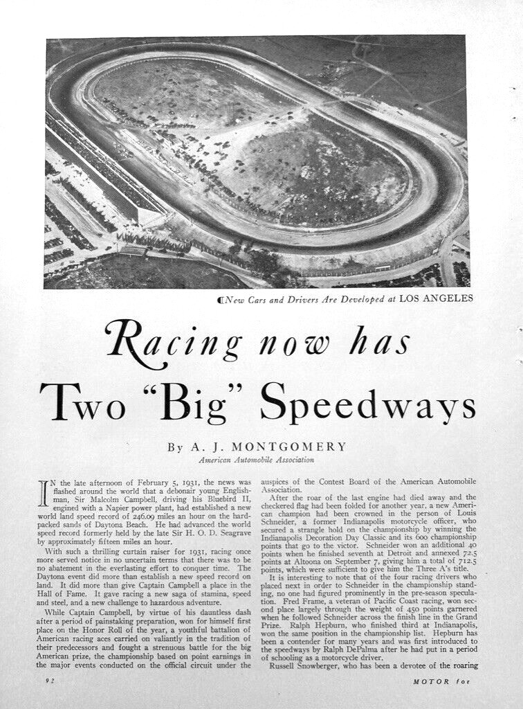 1931 American Automobile Assn Races Indy 500 Altoona 150 & 100 Detroit 100