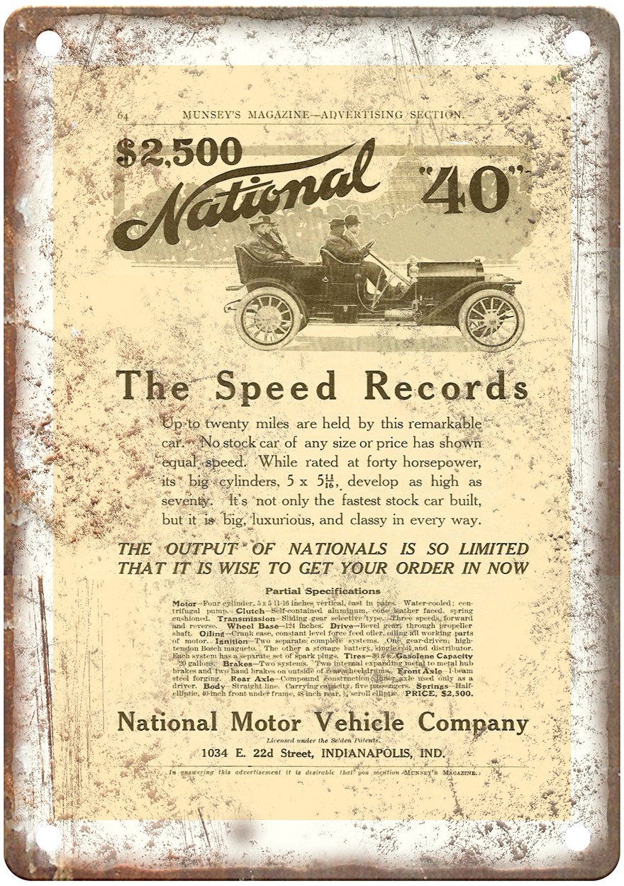1910 National Vintage Automobile Ad Retro Look Metal Sign AM8509 1910 National Vintage Automobile Ad Retro Look Metal Sign AM8509