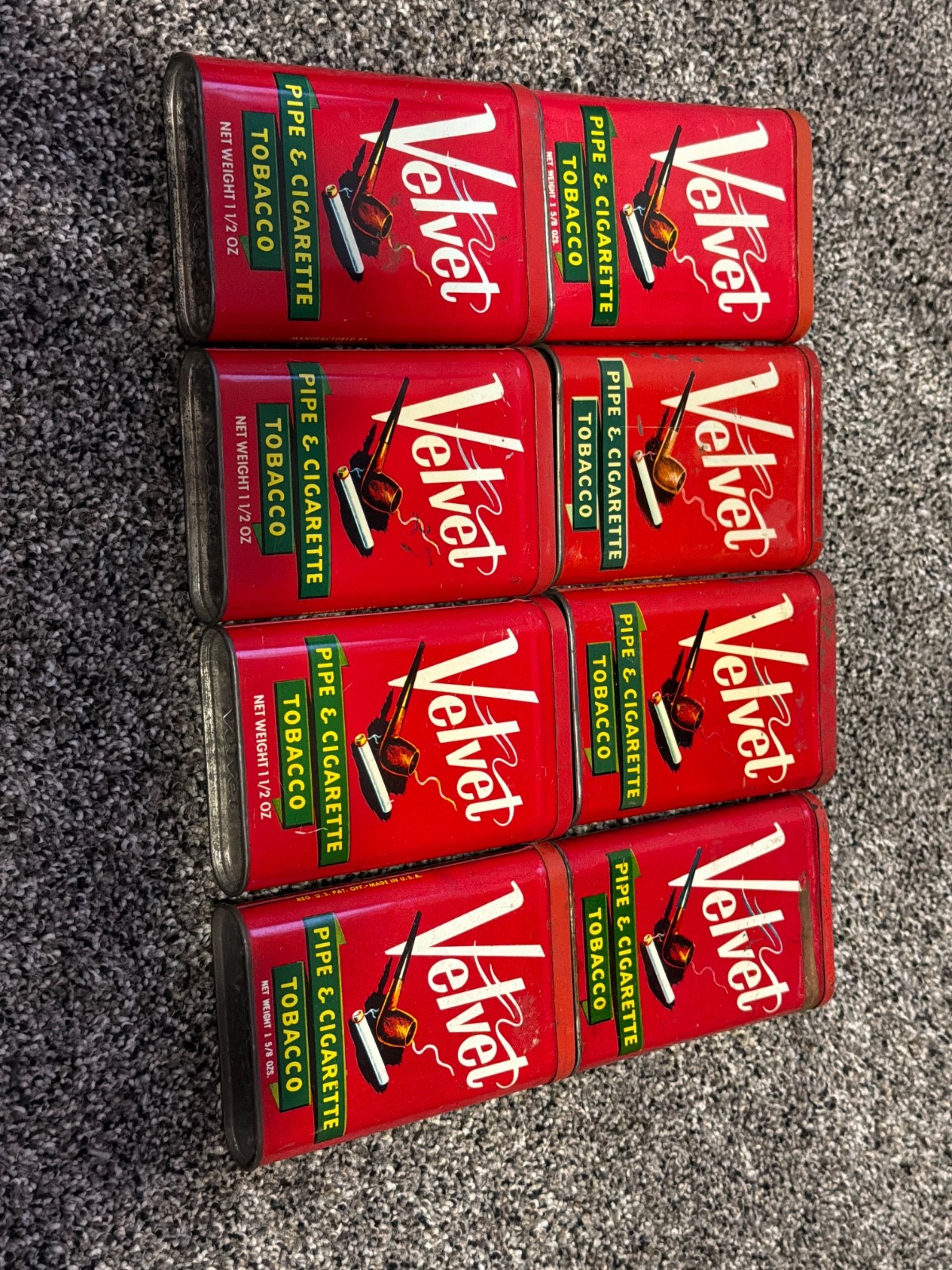 Vintage Velvet Pipe & Cigarette Tobacco Tins Lot of 8 Empty 1.5 oz Advert Vintage Velvet Pipe & Cigarette Tobacco Tins Lot of 8 Empty 1.5 oz Advert