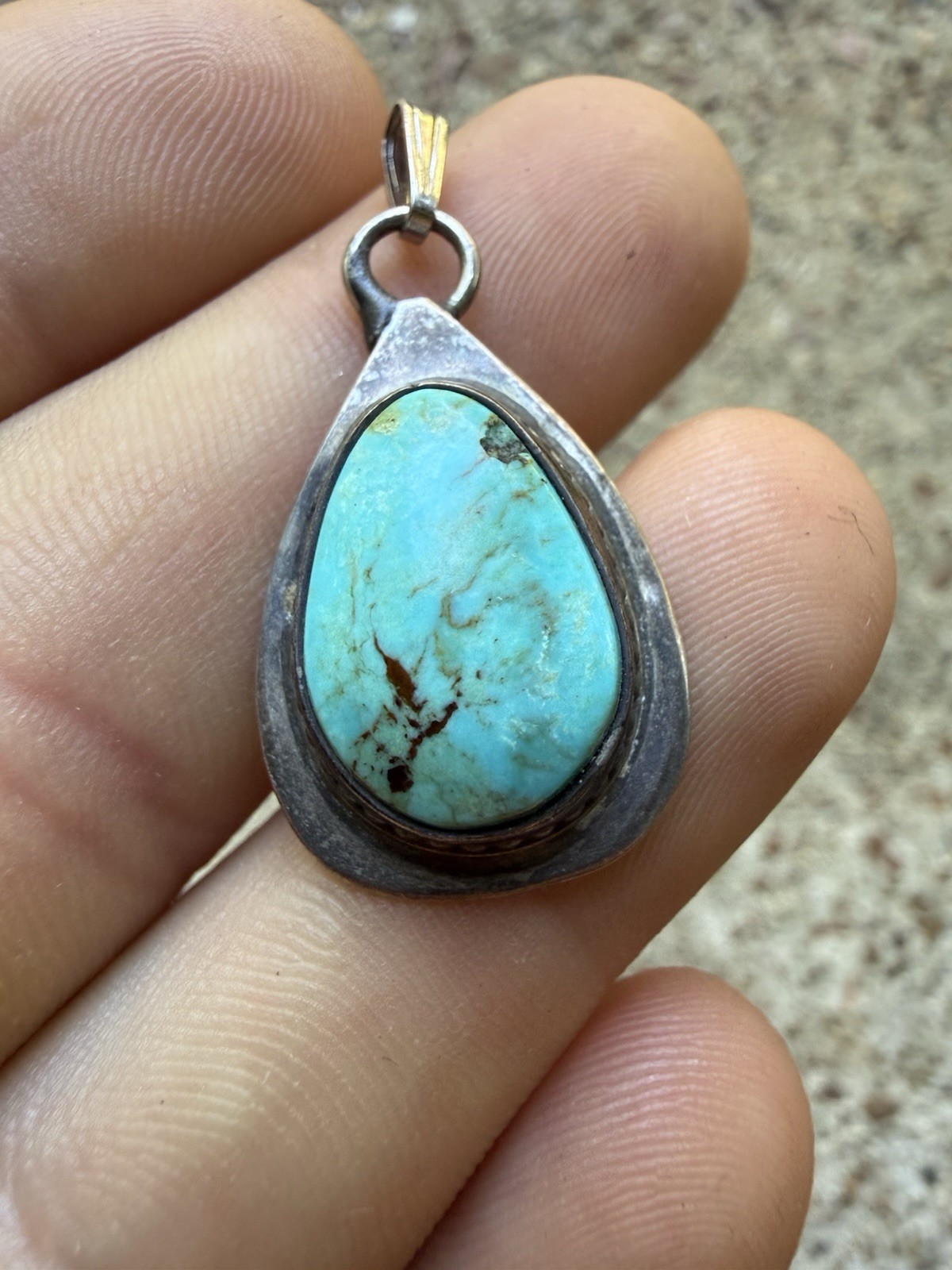 Authentic Navajo Signed Sterling Silver Turquoise Southwestern Pendant SIGNED