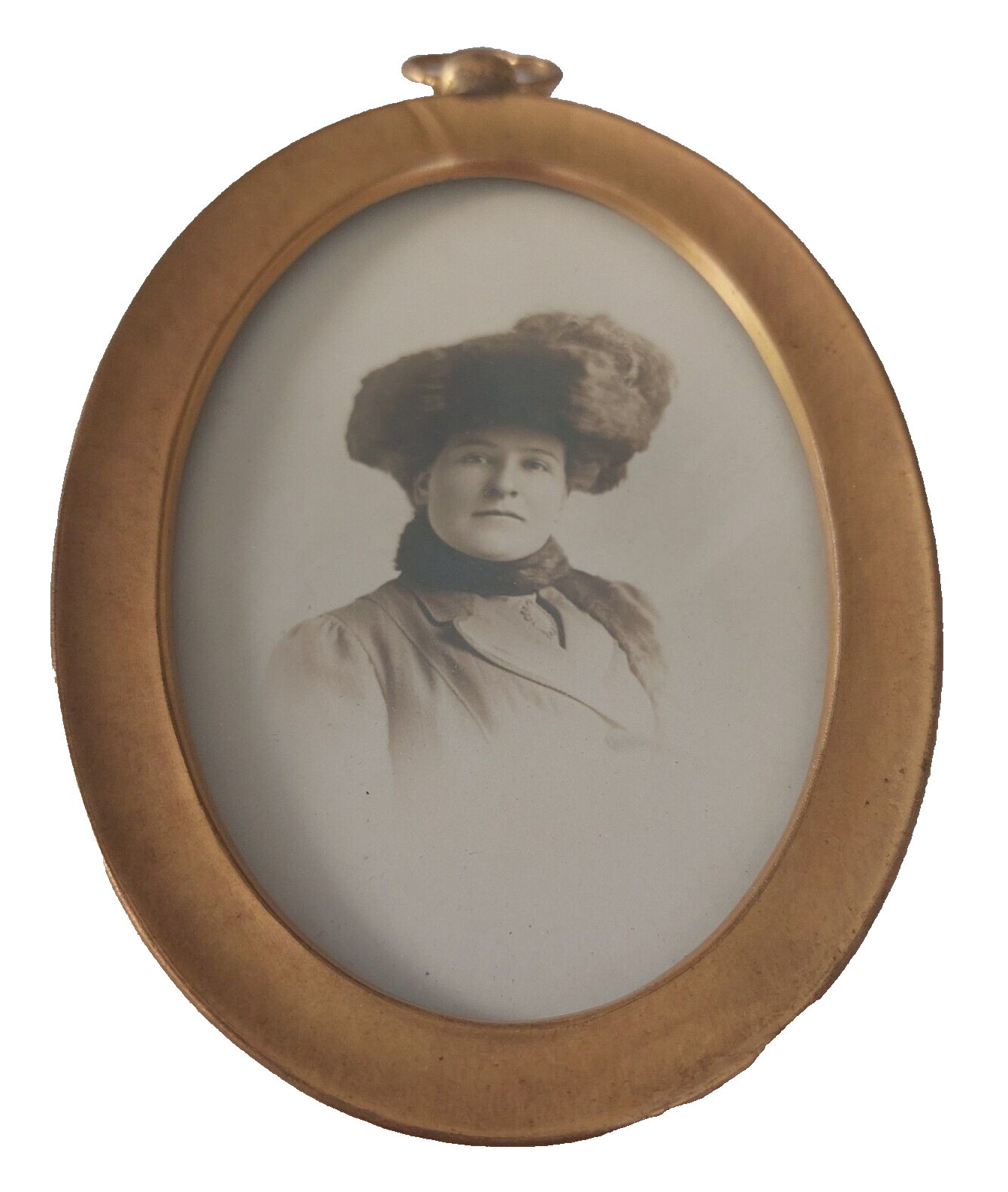 Vintage Picture in Ornate Gold Oval Frame Victorian Women Formal Black White 4.2