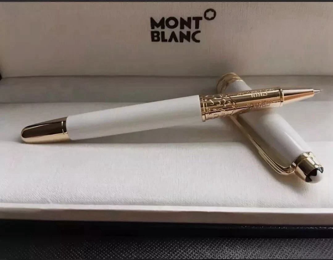 Montblanc Meisterstuck Gold White Classique Trim 163 Rollerball Pen New With Box