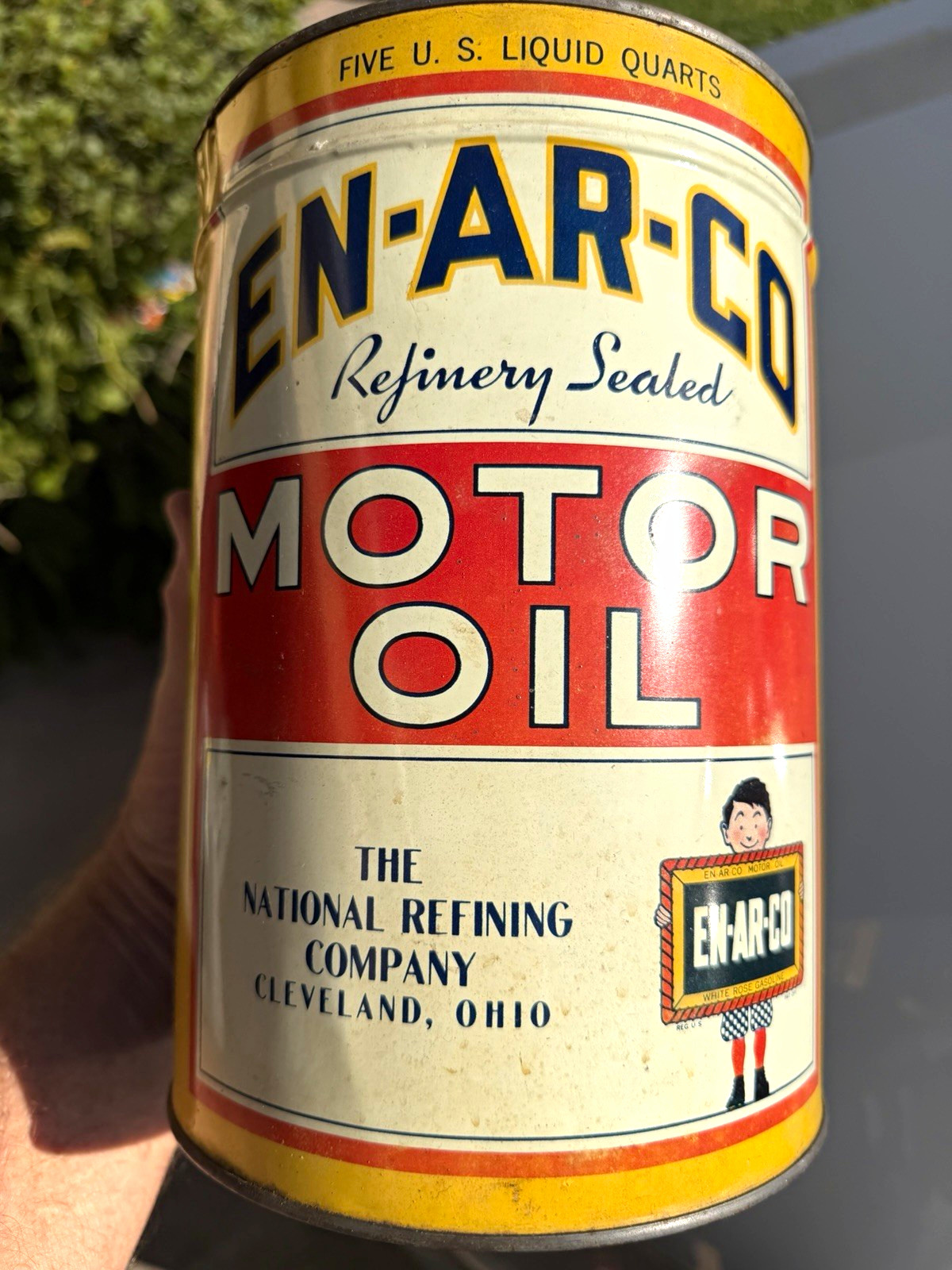 EN-AR-CO Vintage Motor Oil Advertising Can 5 U.S. Quarts Gas & Oil