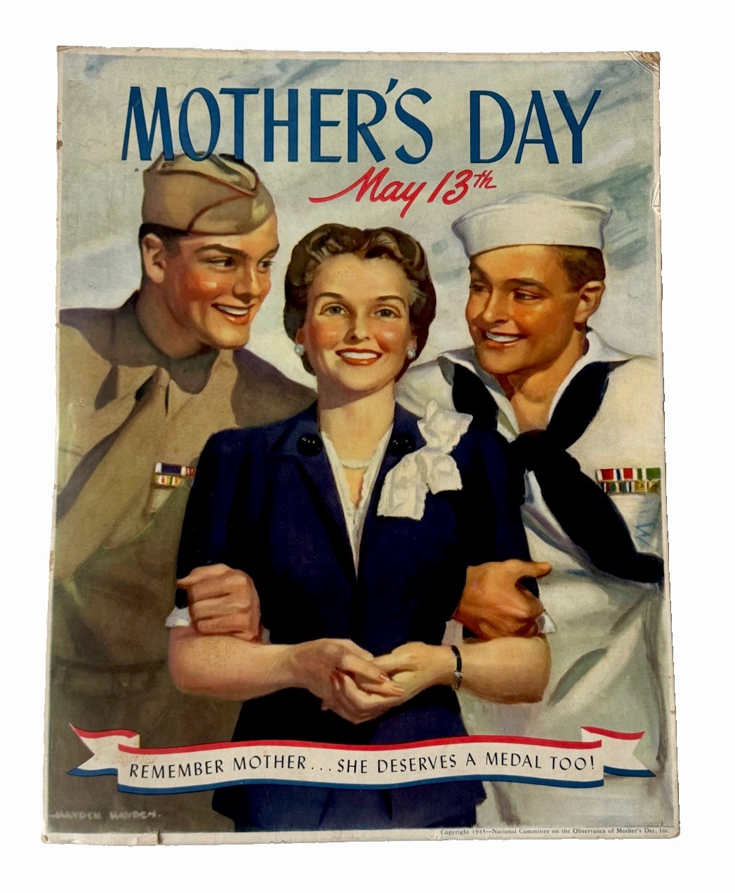 Original 1945 WWll WW2 War Mothers Day Retail Store Counter Display Poster 11x14