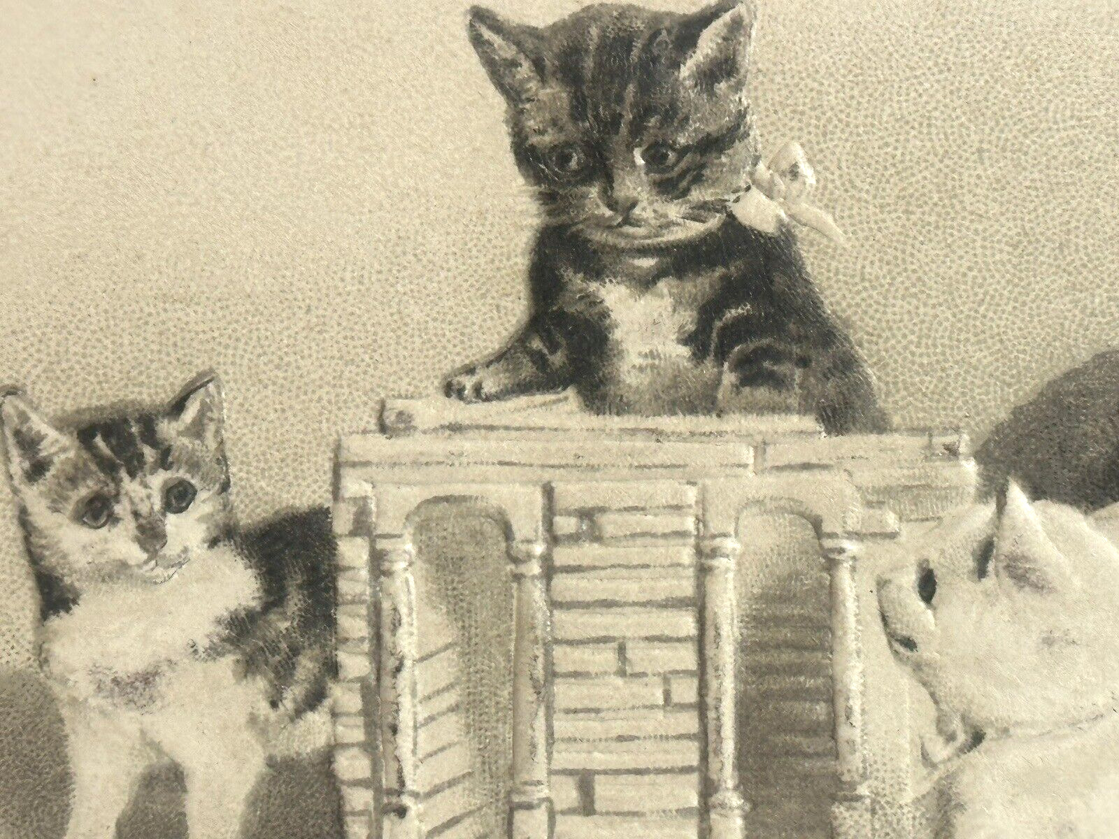 Helena Maguire Cat Postcard Sepia Tone Wooden Blocks House Builders Watchers