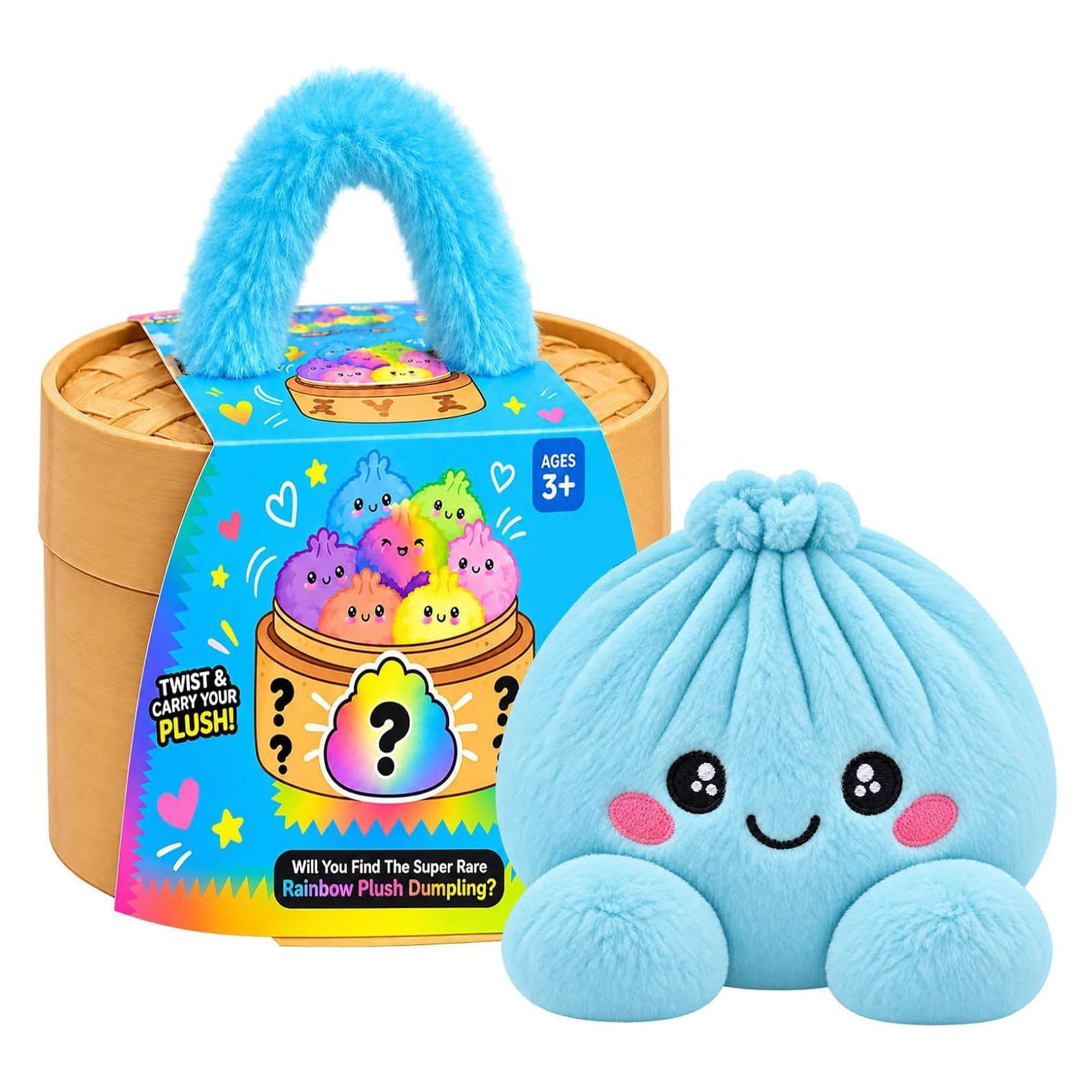 Cute Plush Stuffed Dumpling Squishies, Big Rainbow Squishes with Steamer