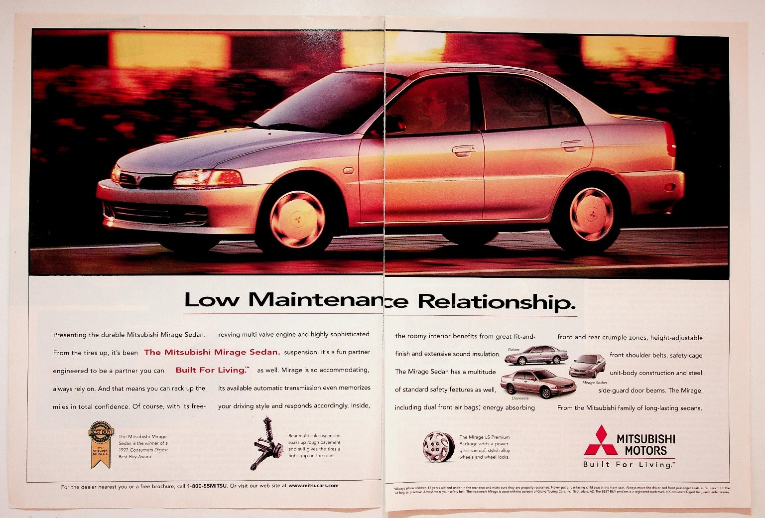 Mitsubishi Mirage Sedan 1997 Vintage Original Auto Car Print Ad Silver