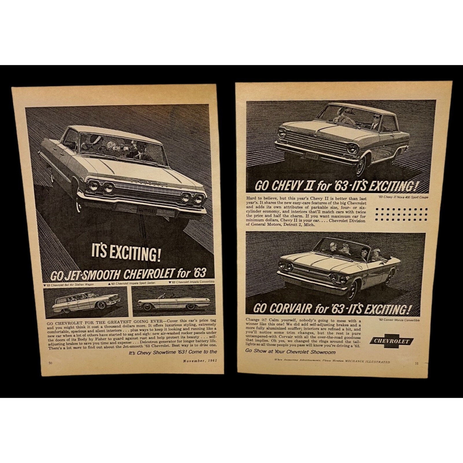 1963 Chevrolet Cars Vtg 2 Page Print Ad 1960s Chevy II Corvair Impala Bel Air 1963 Chevrolet Cars Vtg 2 Page Print Ad 1960s Chevy II Corvair Impala Bel Air