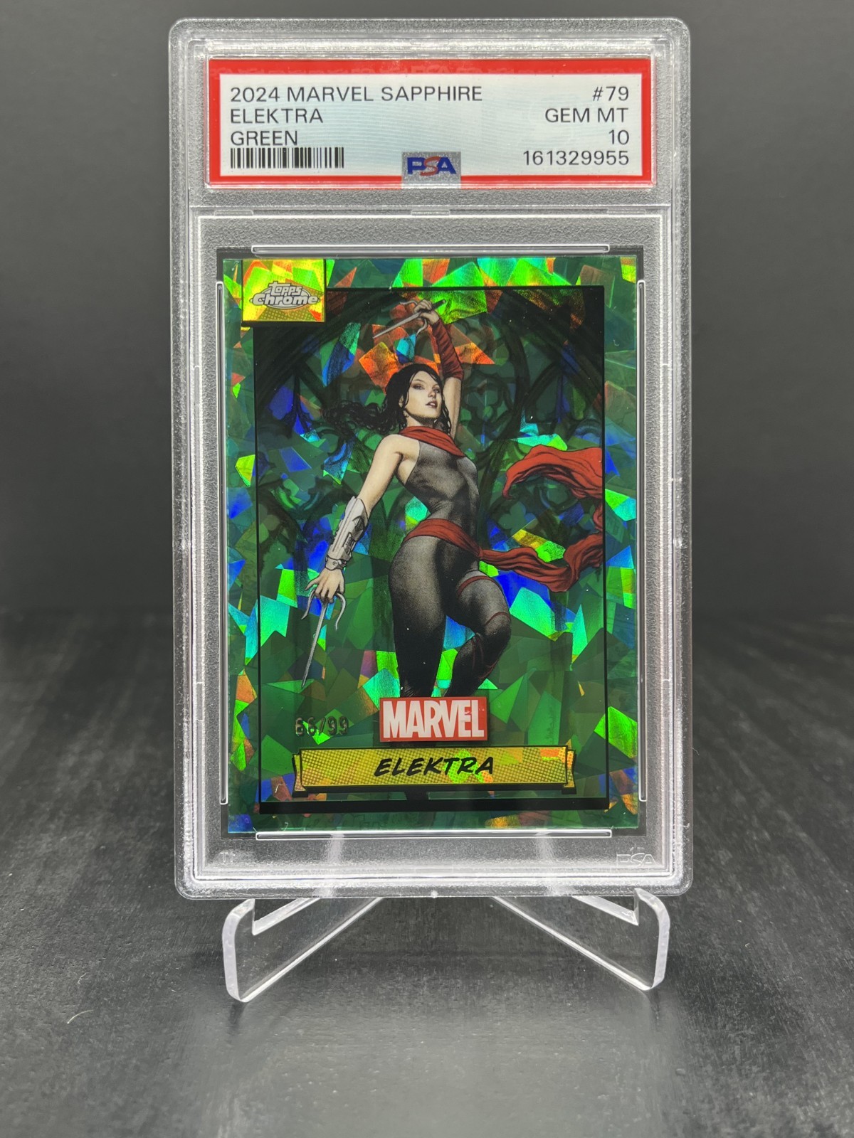 2024 Topps Chrome Sapphire Marvel Elektra Green 66/99 PSA 10 #79 2024 Topps Chrome Sapphire Marvel Elektra Green 66/99 PSA 10 #79