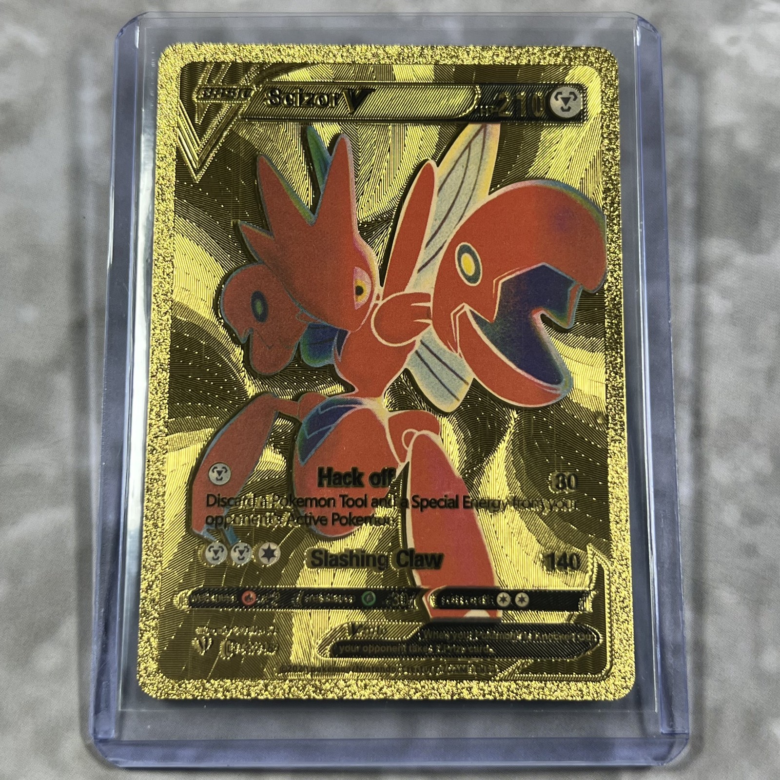 Scizor V Pokemon Gold FAN ART Card Embossed Collectible 183/181