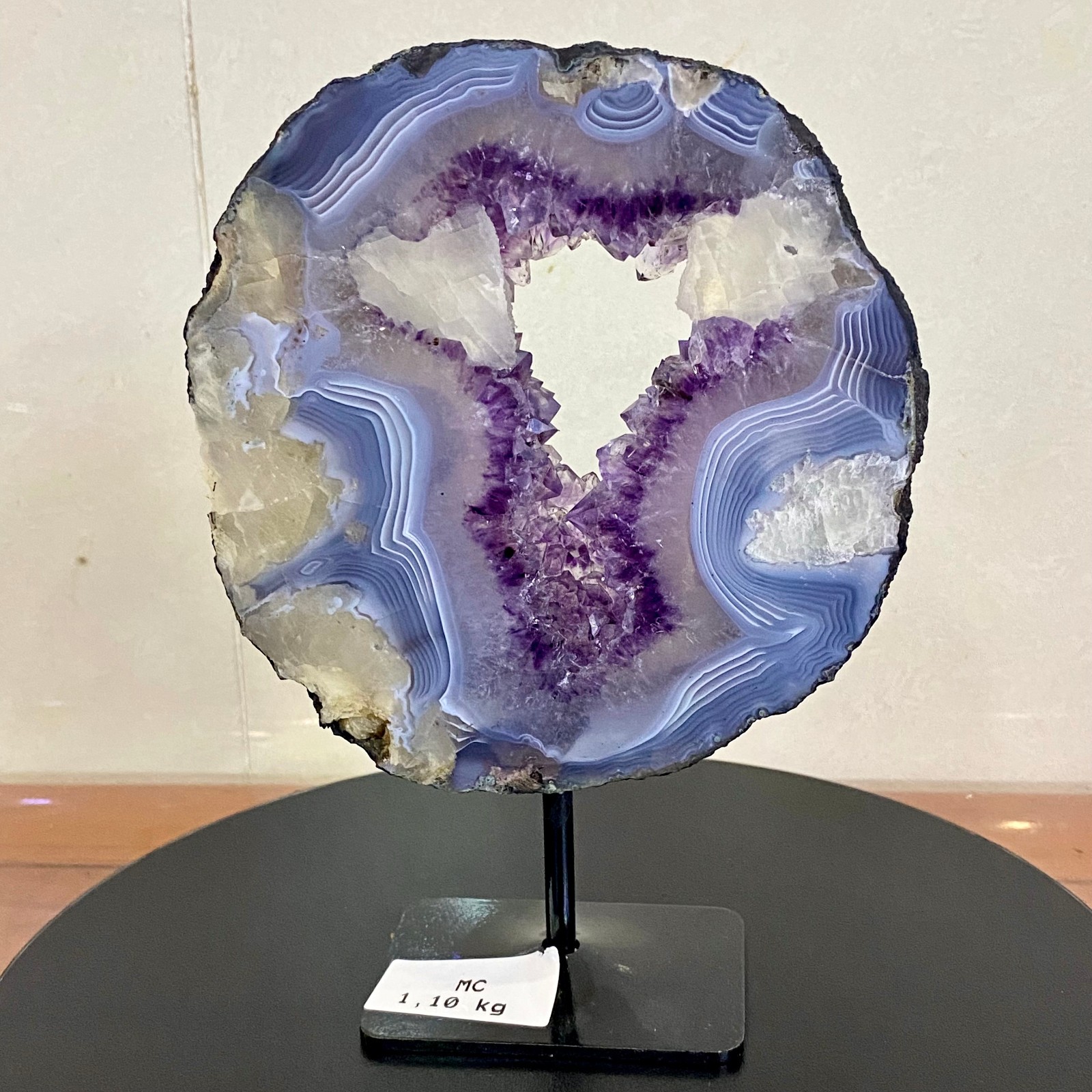 2.62LB Natural Agate Amethyst Cave Crystal Slice Crescent shaped Hand Cut Repai