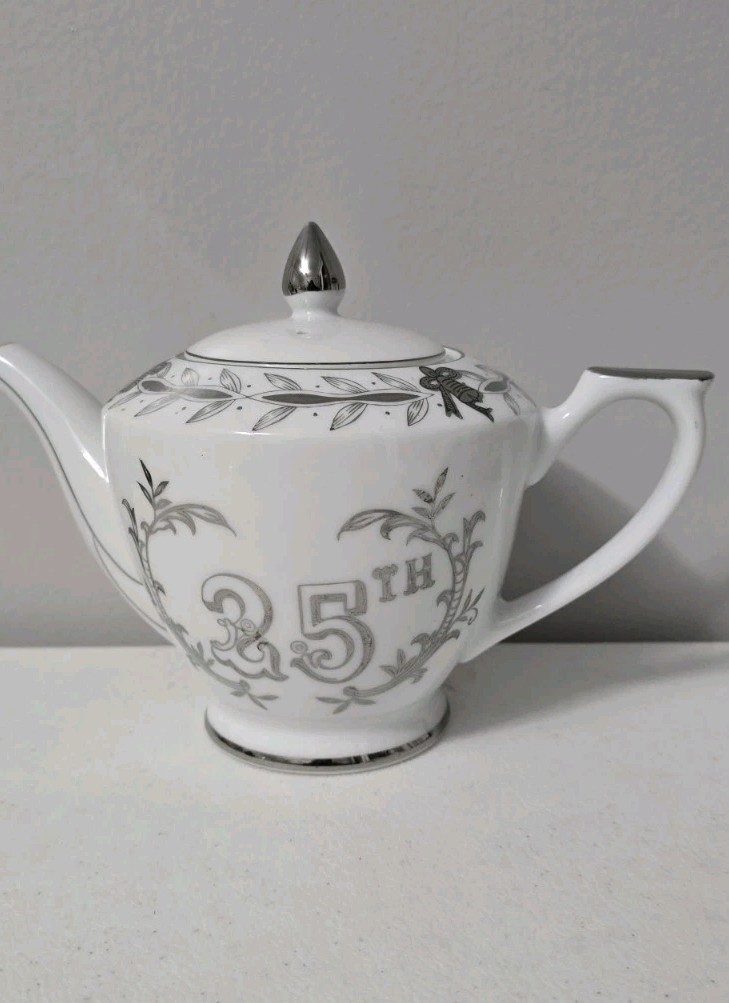 Vintage Lefton China teapot Porcelain 25th  anniversary.