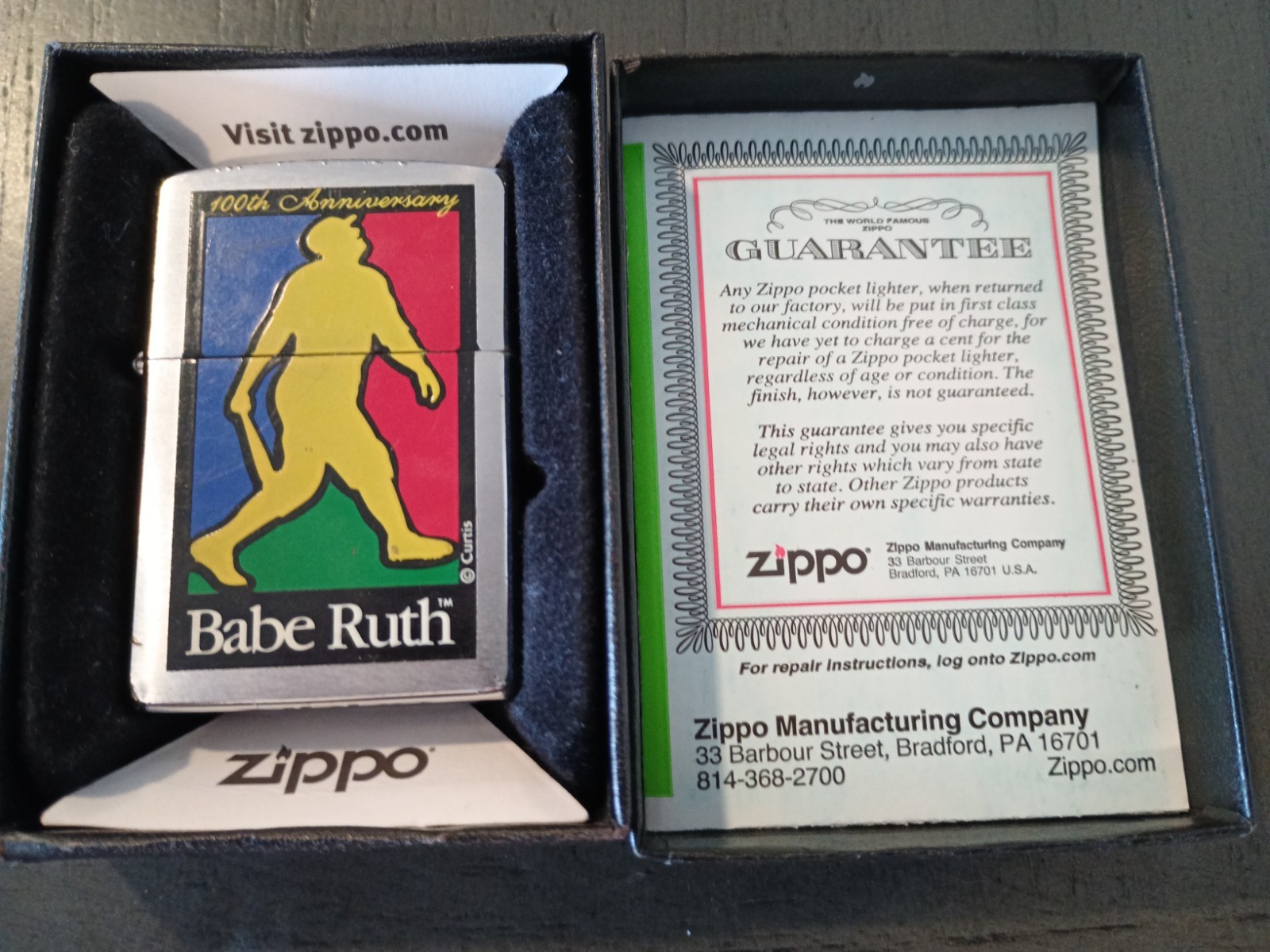 1996 Vintage Zippo 100th Anniversary Babe Ruth Commemorative Lighter In Box