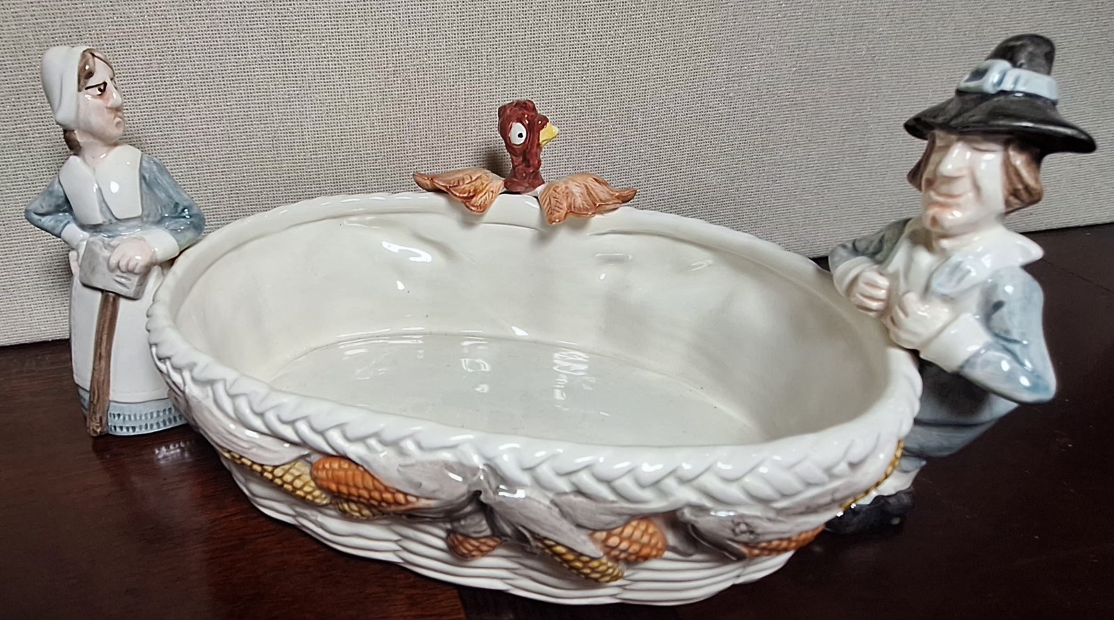 Fitz and Floyd Pilgrims Progress Cranberry Bowl Server 1990 Vintage Boxed 67/67