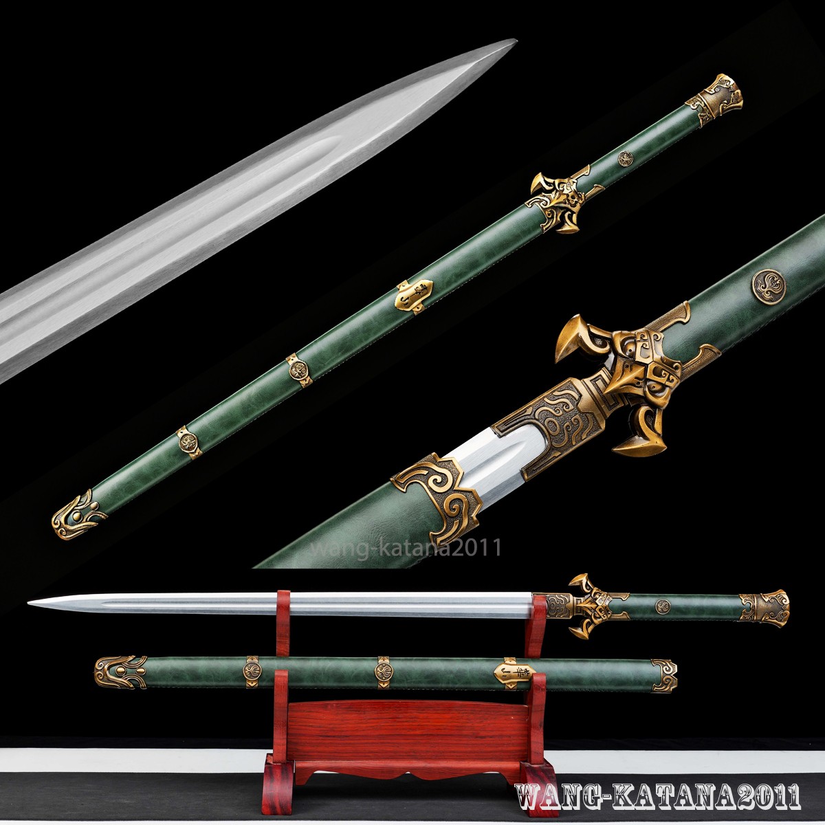 Green Chinese Kung Fu Practice Jian Sword Hexahedron Doube Edge Manganese Steel