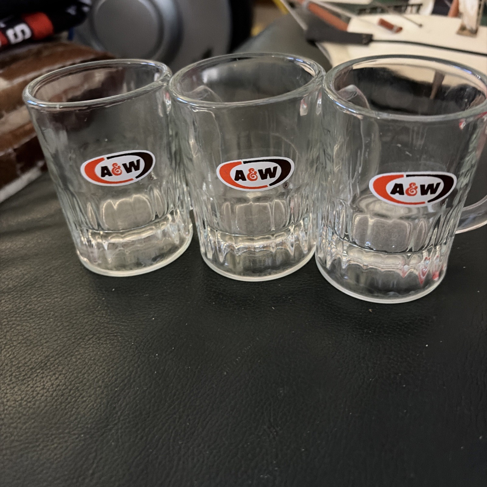 3) Vintage A&W Root Beer Mini Mug AW Oval Logo 3