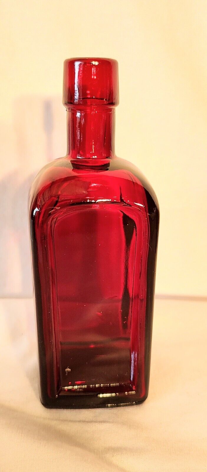 Vtg Wheaton Glass Co. Millville NJ Ruby Red Square Sided Glass Bottle 5.5\