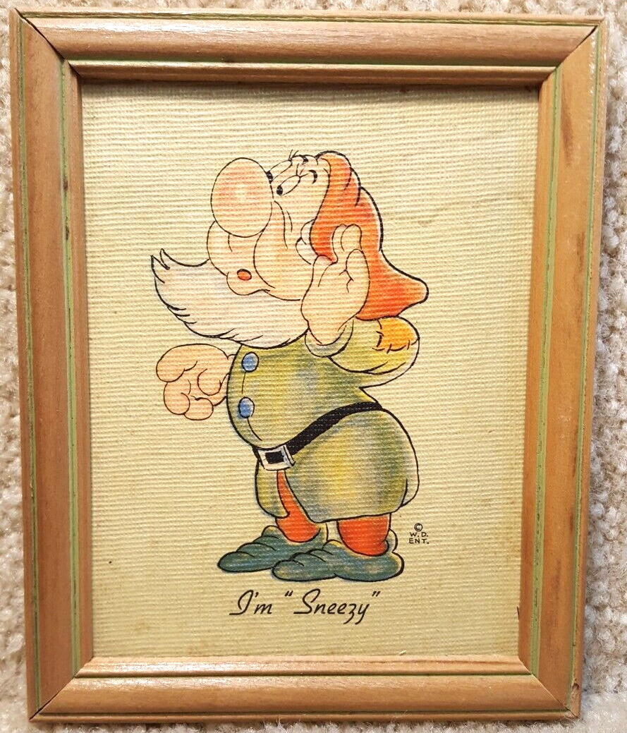 Vintage 1930\'s 1938 Snow White And The Seven Dwarfs Framed Print I\'m Sneezy b
