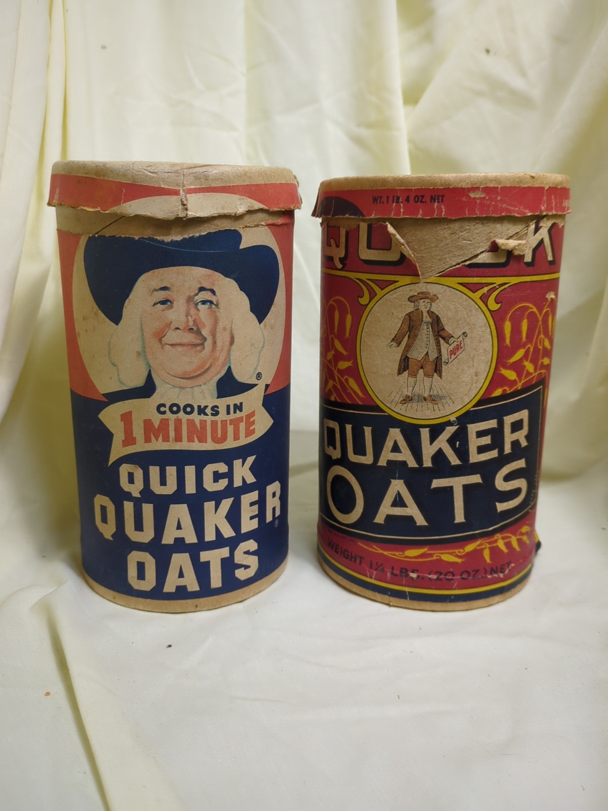 Pair Of Vintage Quaker Oats Paper Cardboard Tins 20oz With Lids Plantation Ad Pair Of Vintage Quaker Oats Paper Cardboard Tins 20oz With Lids Plantation Ad