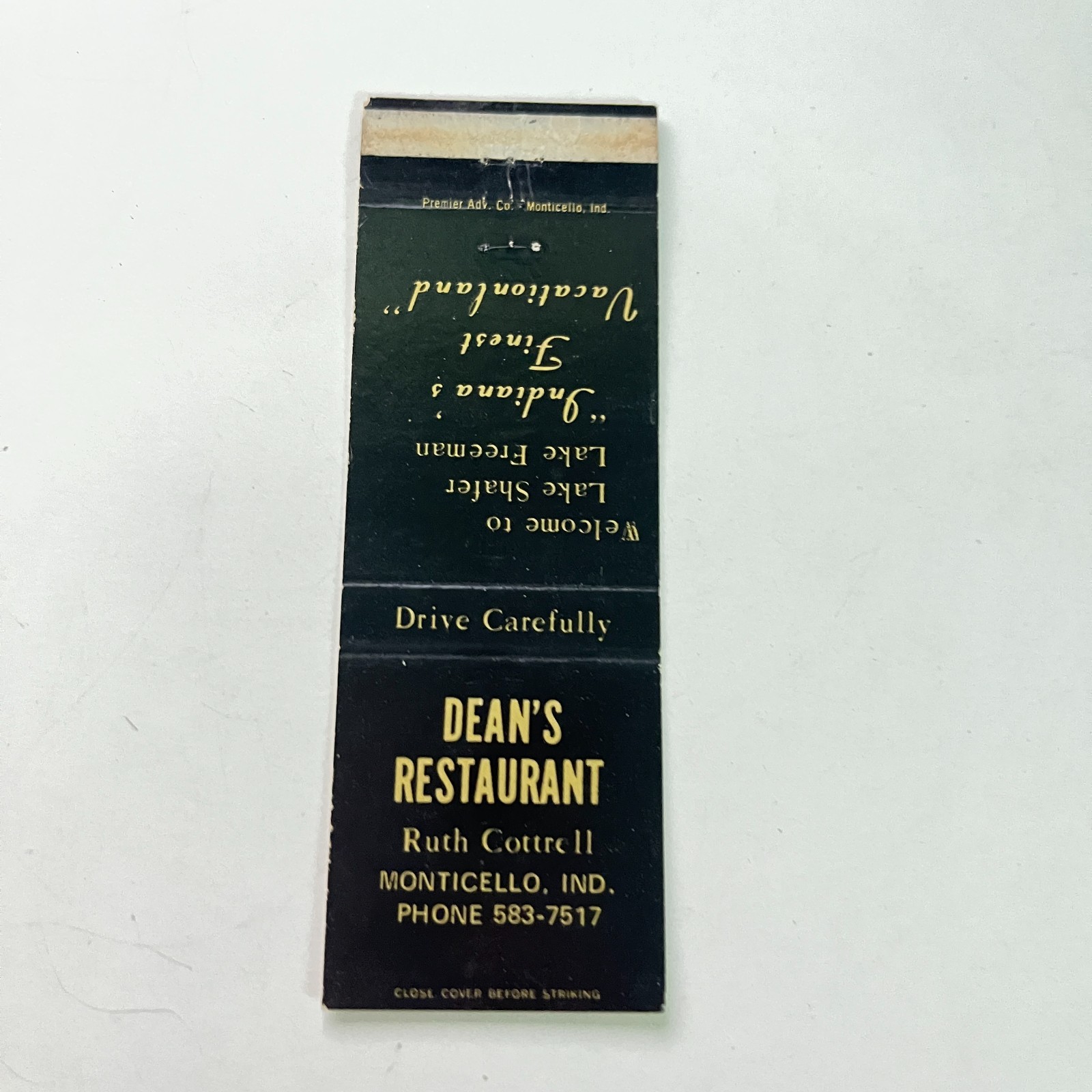 Dean\'s Restaurant Monticello IN Vintage Matchbook Cover 4MB109-4