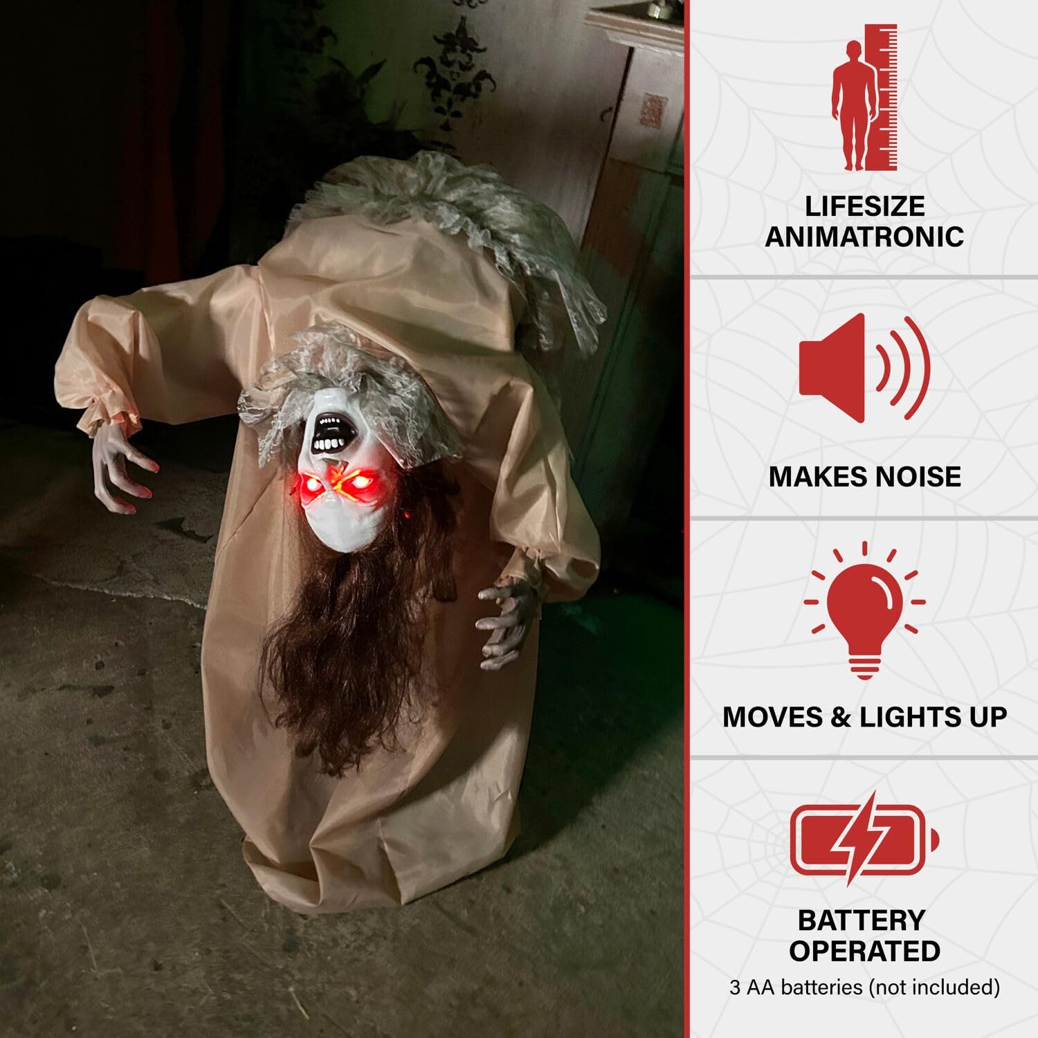 FRASHH Haunted Hill Farm Animatronic Possessed Backbend Lady, 3.4 ft Life-Size
