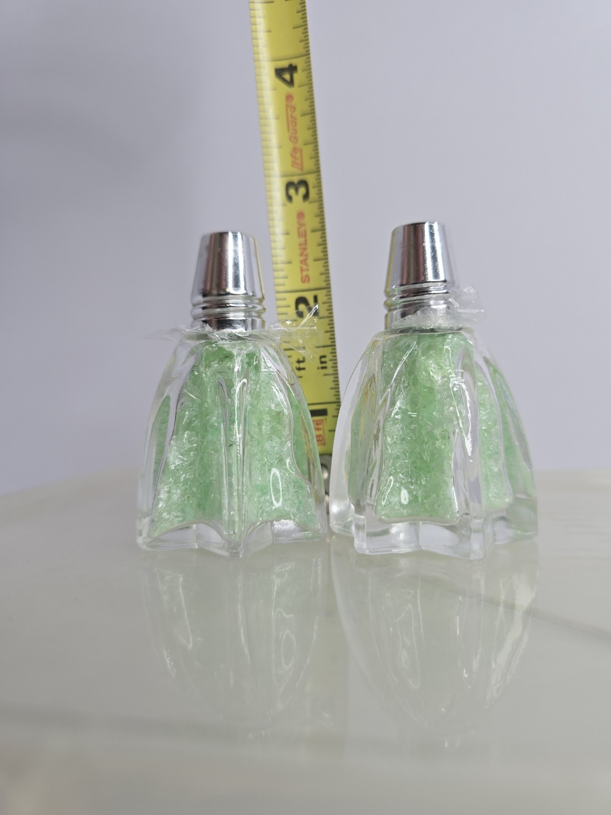  URANIUM GLASS FILLED SALT & PEPPER SHAKERS