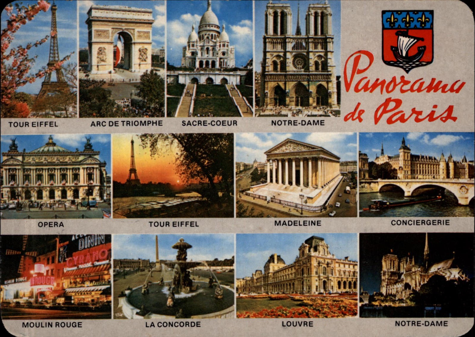 Panorama de Paris France 12 views vintage postcard posted 1987 a138