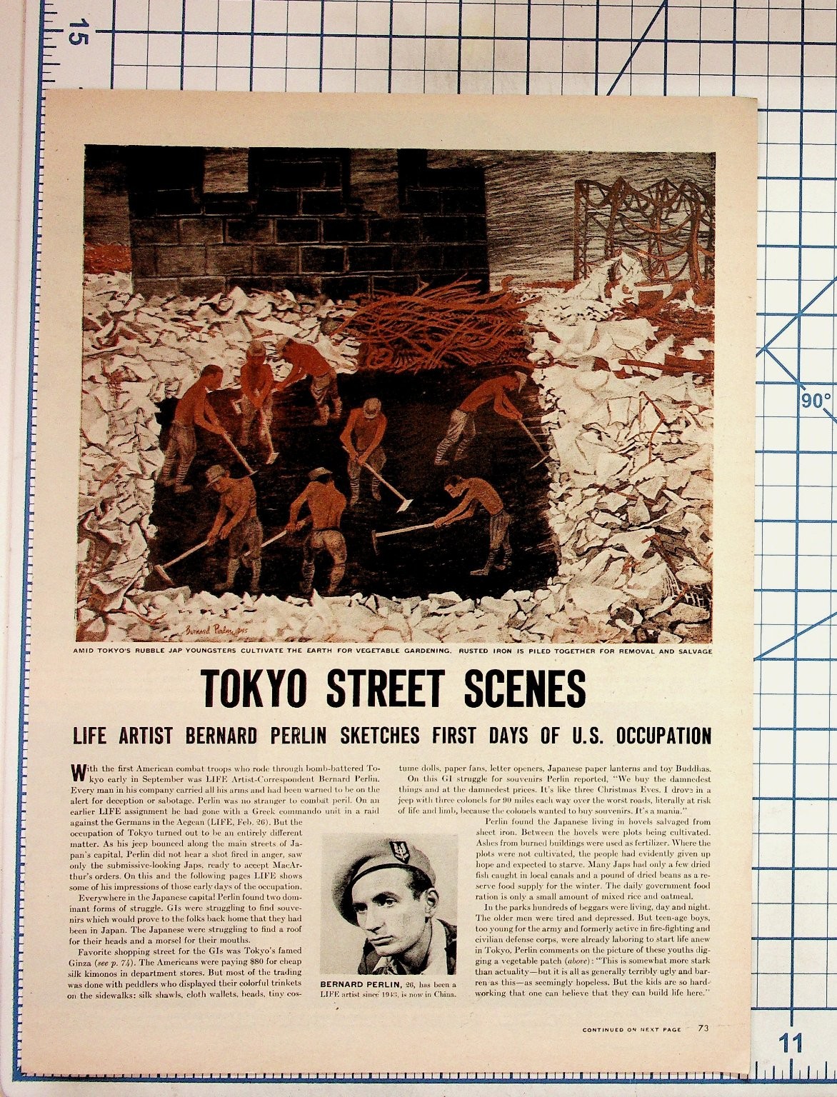 1945 LIFE Magazine Pages Bernard Perlin Tokyo US Occupation WWII Ephemera