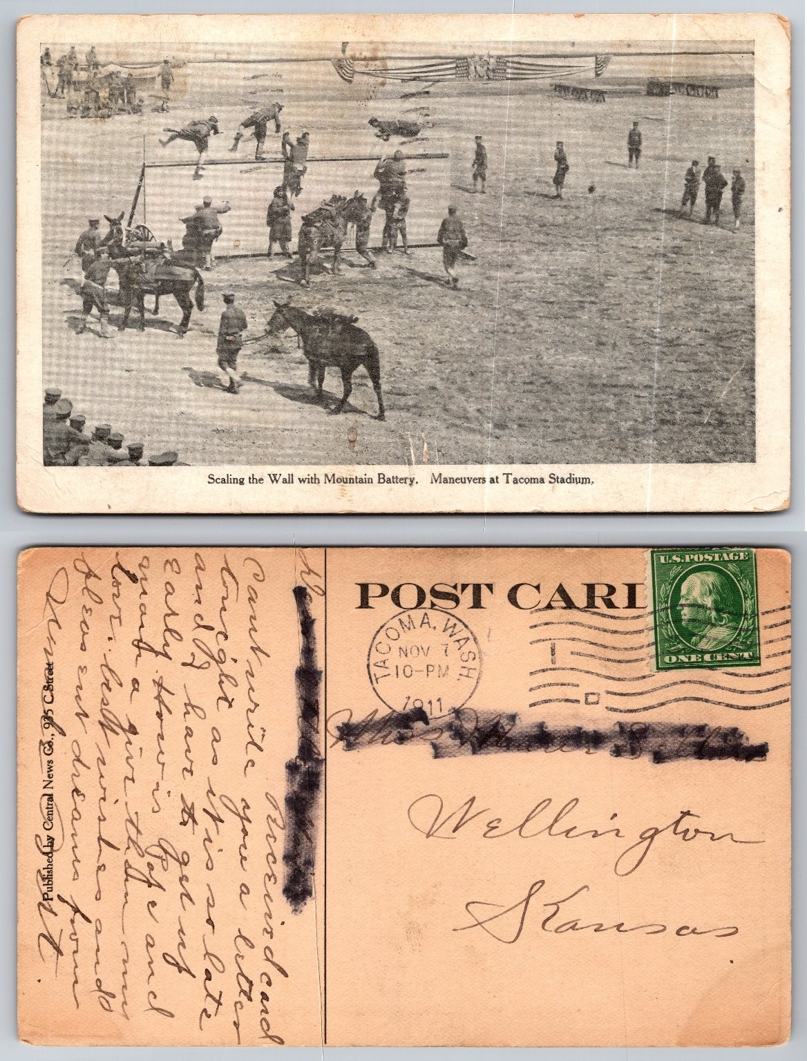 1911 Tacoma WA Military Maneuvers Scaling Wall Mountain Battery Postcard 1911 Tacoma WA Military Maneuvers Scaling Wall Mountain Battery Postcard