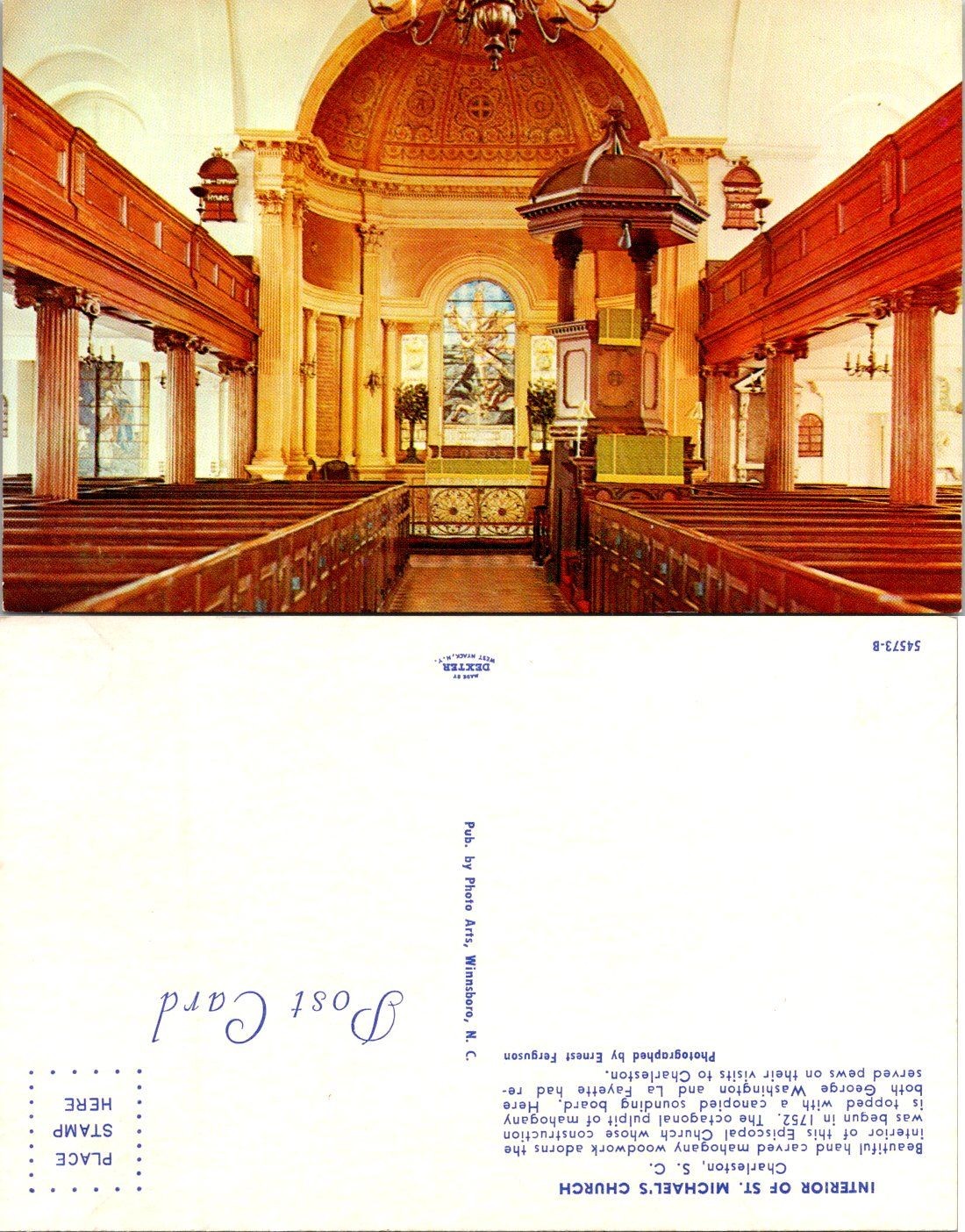 Interior St Michaels Church Postcard Photo Arts Wilmington NC Vintage Unposted