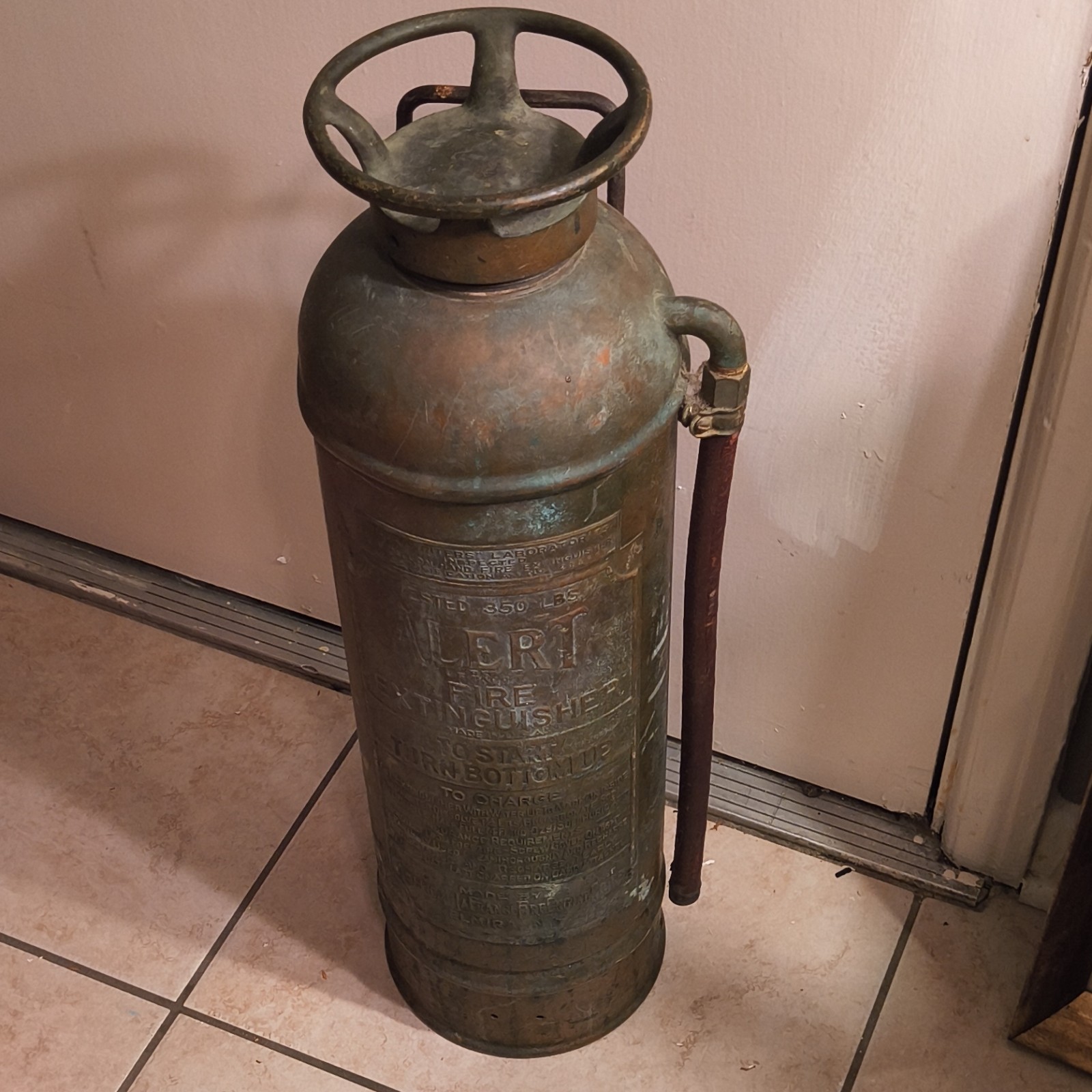 Antique Brass Metal Fire Extinguisher Firefighting Rescue Collectible